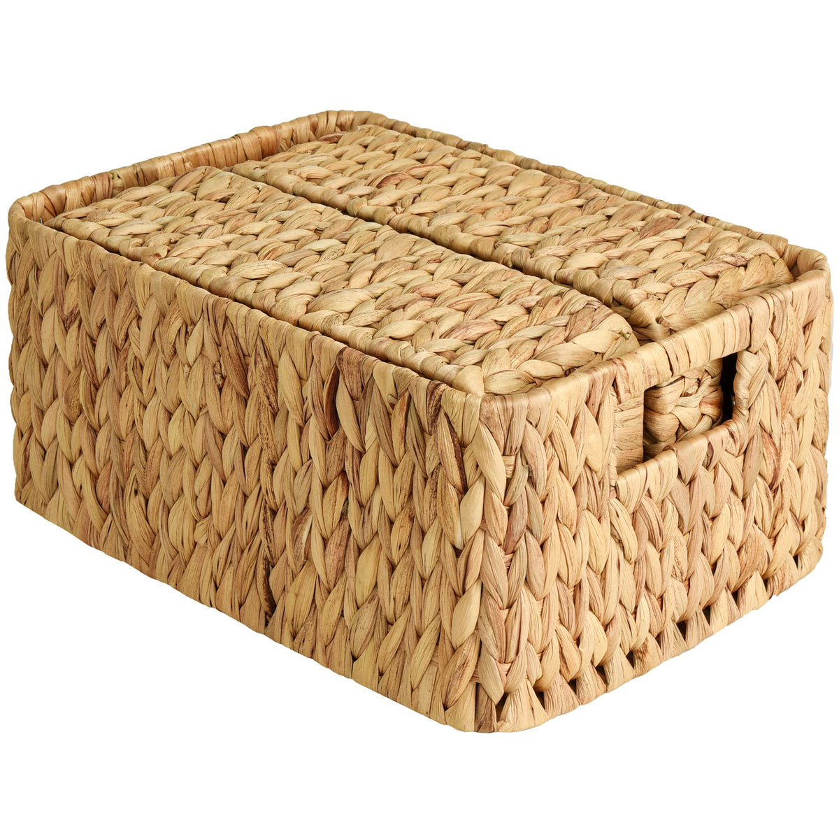 Storageworks Water Hyacinth Storage Baskets, Square Wicker Baskets With Built-In Handles, Hand-Woven Baskets For Bedroom, Bathro