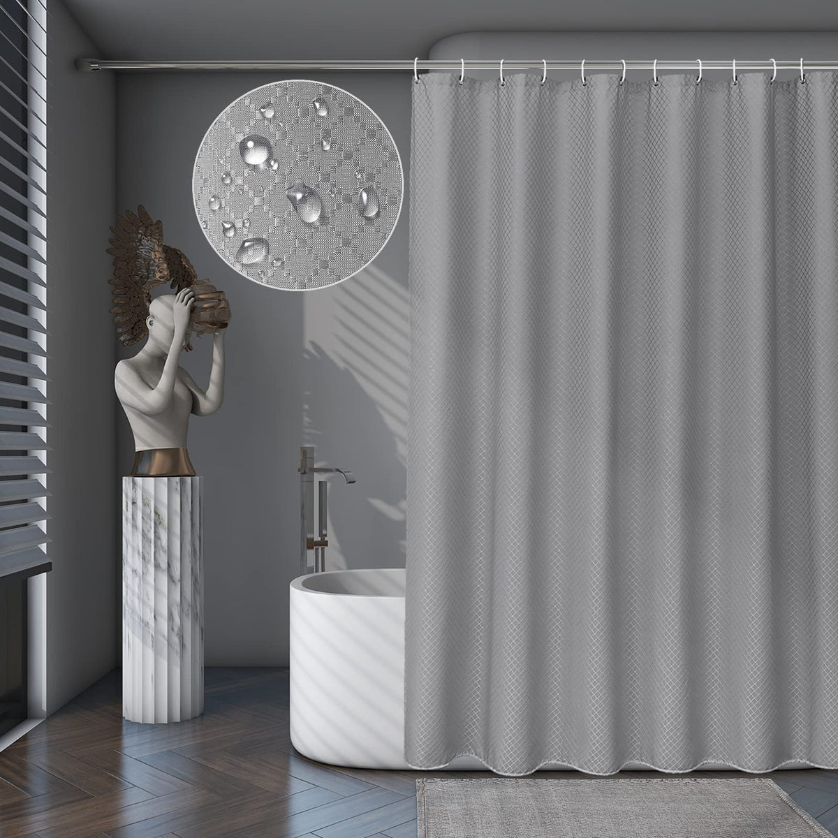 Beneyhome White Fabric Shower Curtain 78 Inches Long, Machine Washable Heavy Duty Diamond Patterned Polyester Bathtub Curtains,