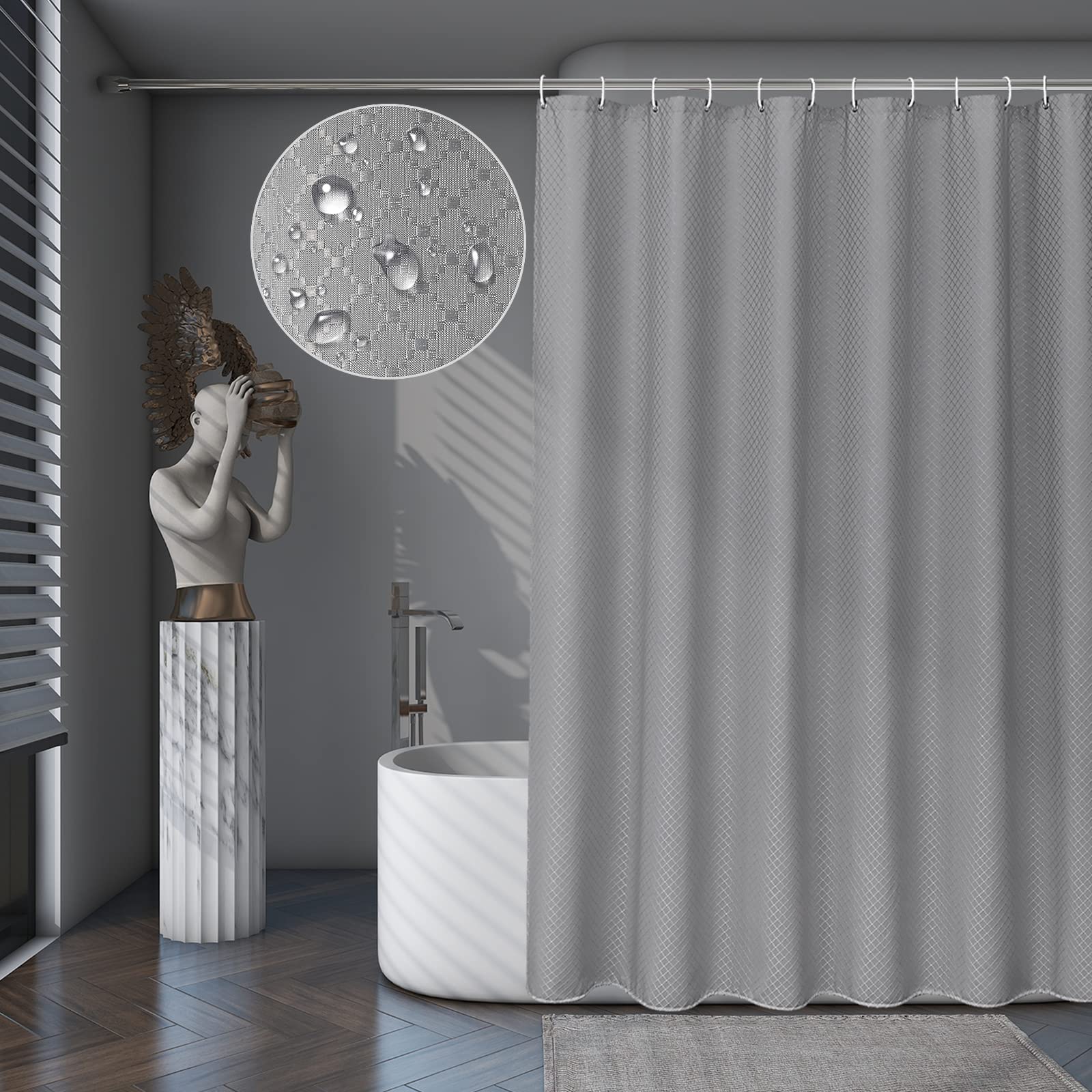 Beneyhome Extra Long White Shower Curtain 80 Inches Tall, 180Gsm Heavy Duty Washable Waffle Polyester Fabric Bathroom Curtains W