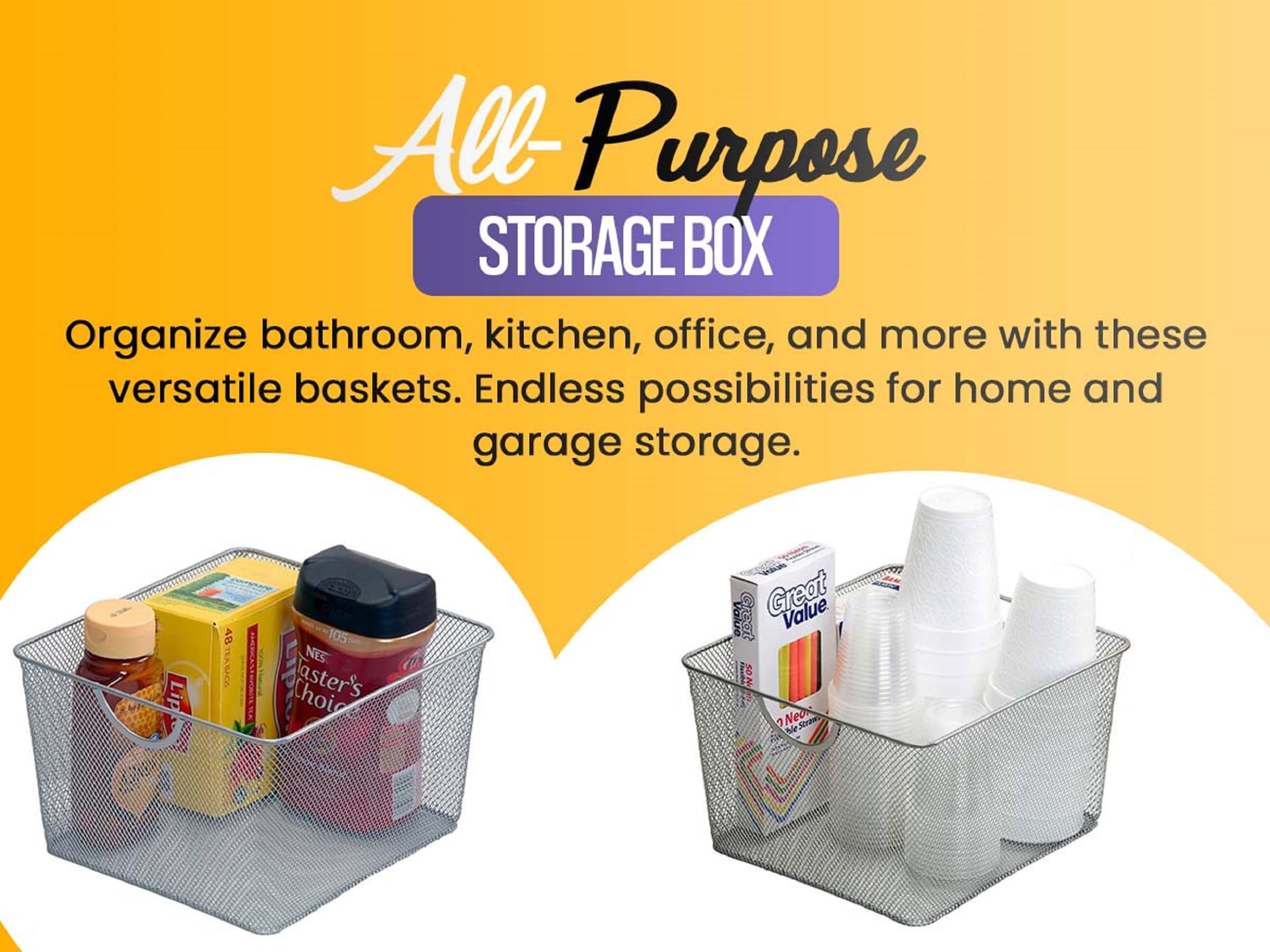 Ybm Home Mesh Stacking Bin Storage Containers For Kitchen Pantry, Cabinet And Shelves, Metal Wire Basket Rack For Fruits And Veg