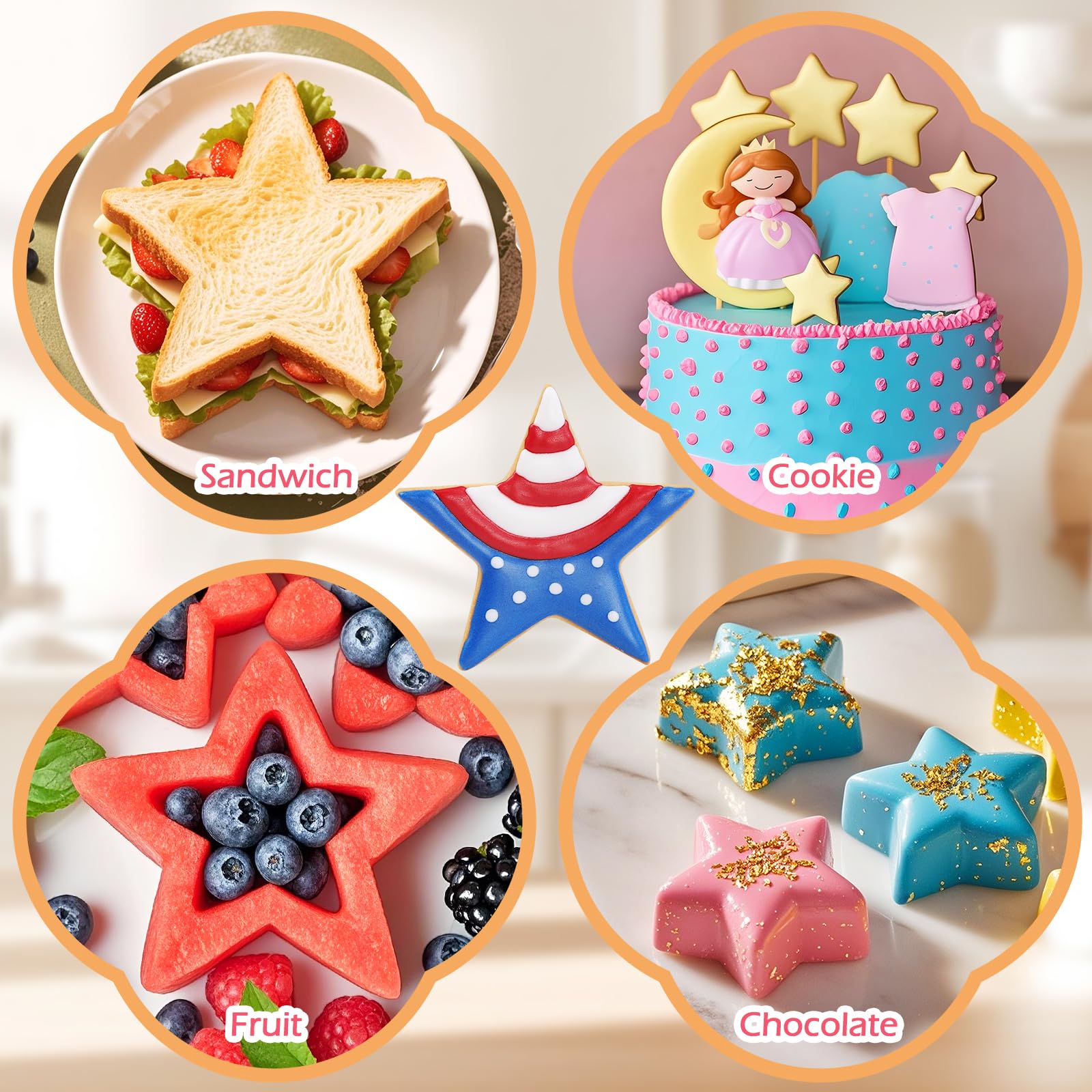 7-Piece Star Cookie Cutter Set with Metal Storage Tin | Stainless Steel Baking Tools for Cookies, Biscuits, Sandwiches | Kids Ho