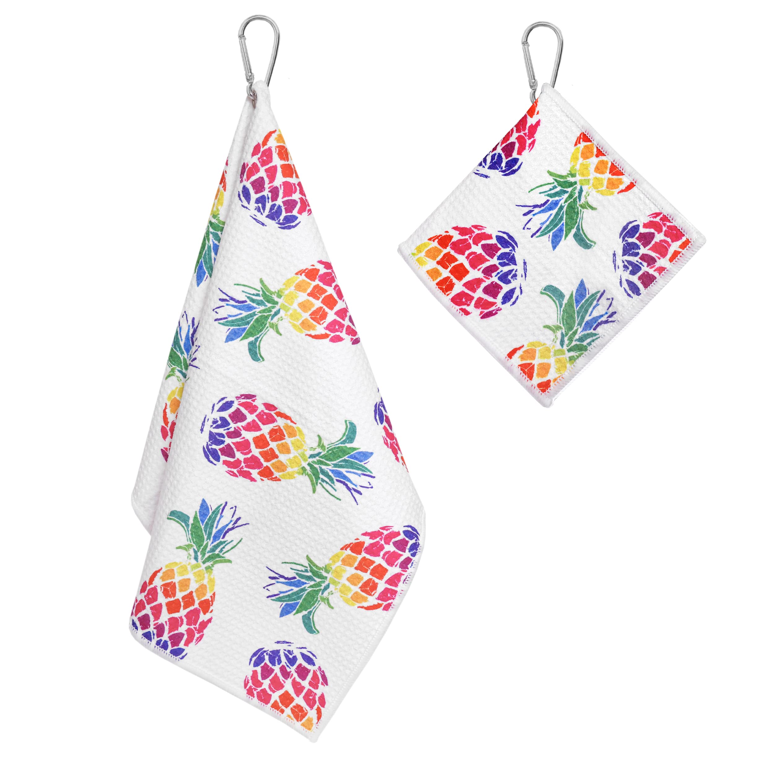 Playing It Forward Aloha Pineapple Golf Towel with Clip for Women and Men  Microfiber Waffle and Ball Towels  Set of 2