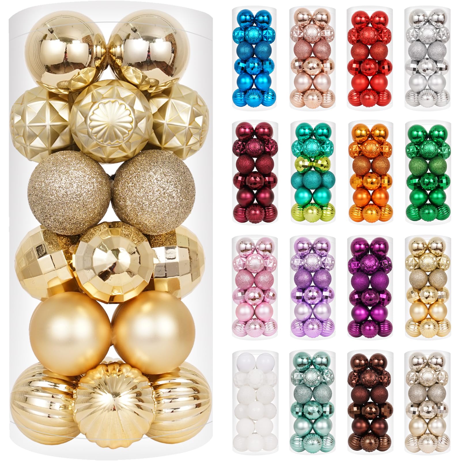 XmasExp 24ct Christmas Ball Ornaments Shatterproof Christmas Ornaments Set Decorations for Xmas Tree Balls 40mm/1.57    (1.57,
