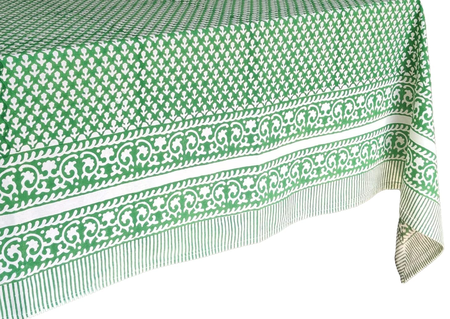 ATOSII Queen Green 100% Cotton Tablecloth, Handblock Print Square Table Cover for Kitchen Dining I Tabletop Linen I Parties, Tha