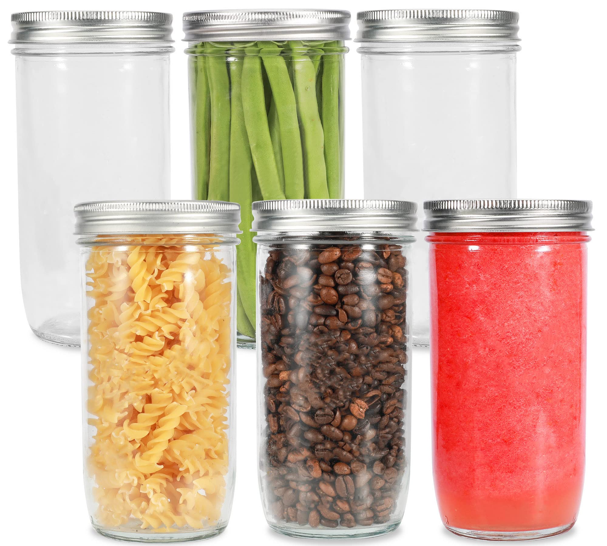 Ieavier Mason Jars Wide Mouth 24oz, 6 pack Glass Pickle Canning Jars Food Storage With Airtight Mason Jar lids and Bands for Can