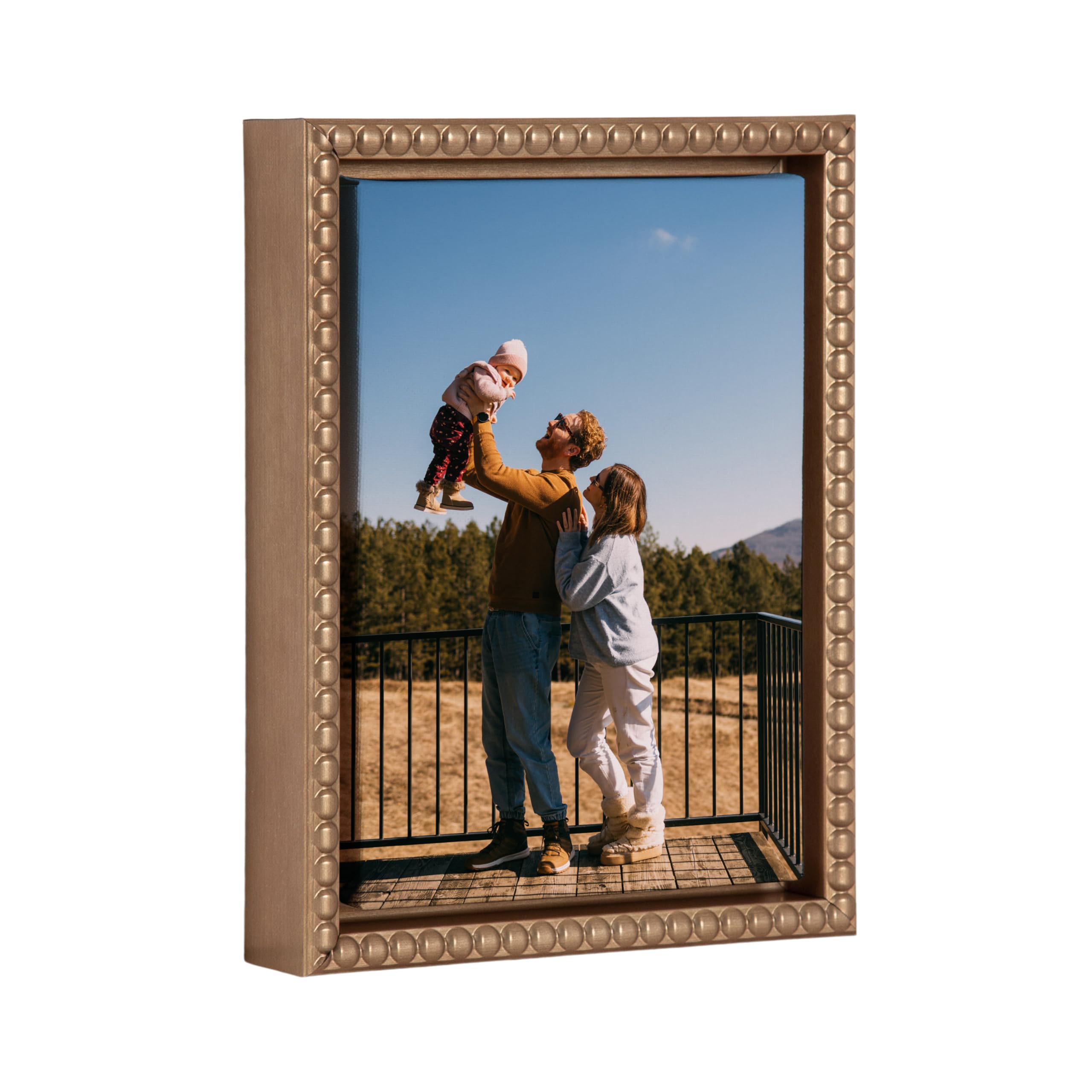 Kate And Laurel Custom Printed Framed Canvas Wall Art, 8X10 Beaded Gold, Sylvie Personal Canvas Print With Your Photos For Bedro