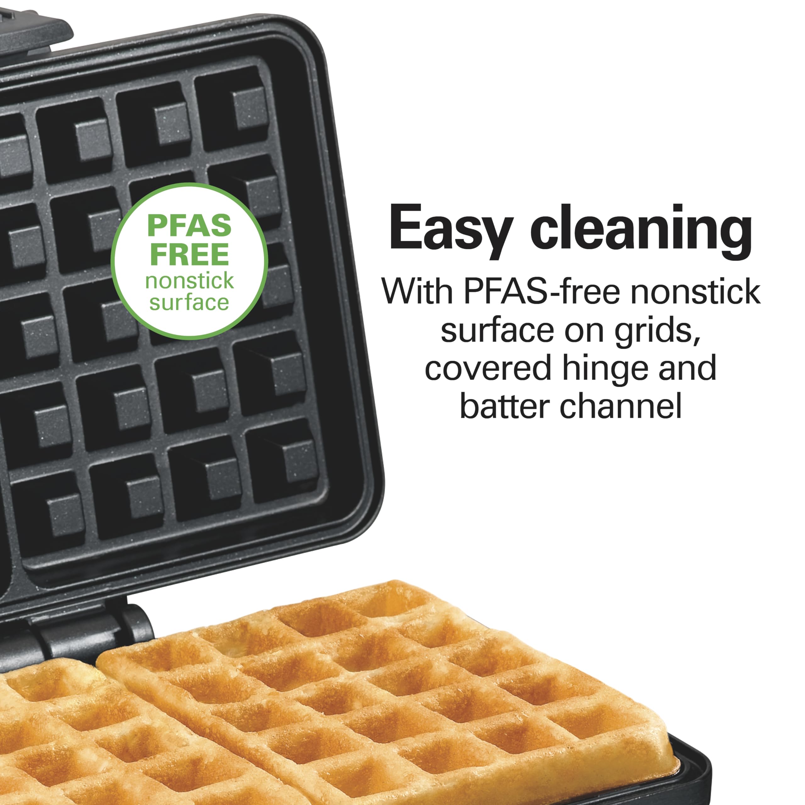 Hamilton Beach Belgian Mini Waffle Maker, Makes 2 at Once, Stainless Steel, Model 26009, PFAS-Free Non-Stick Plates, Compact Design