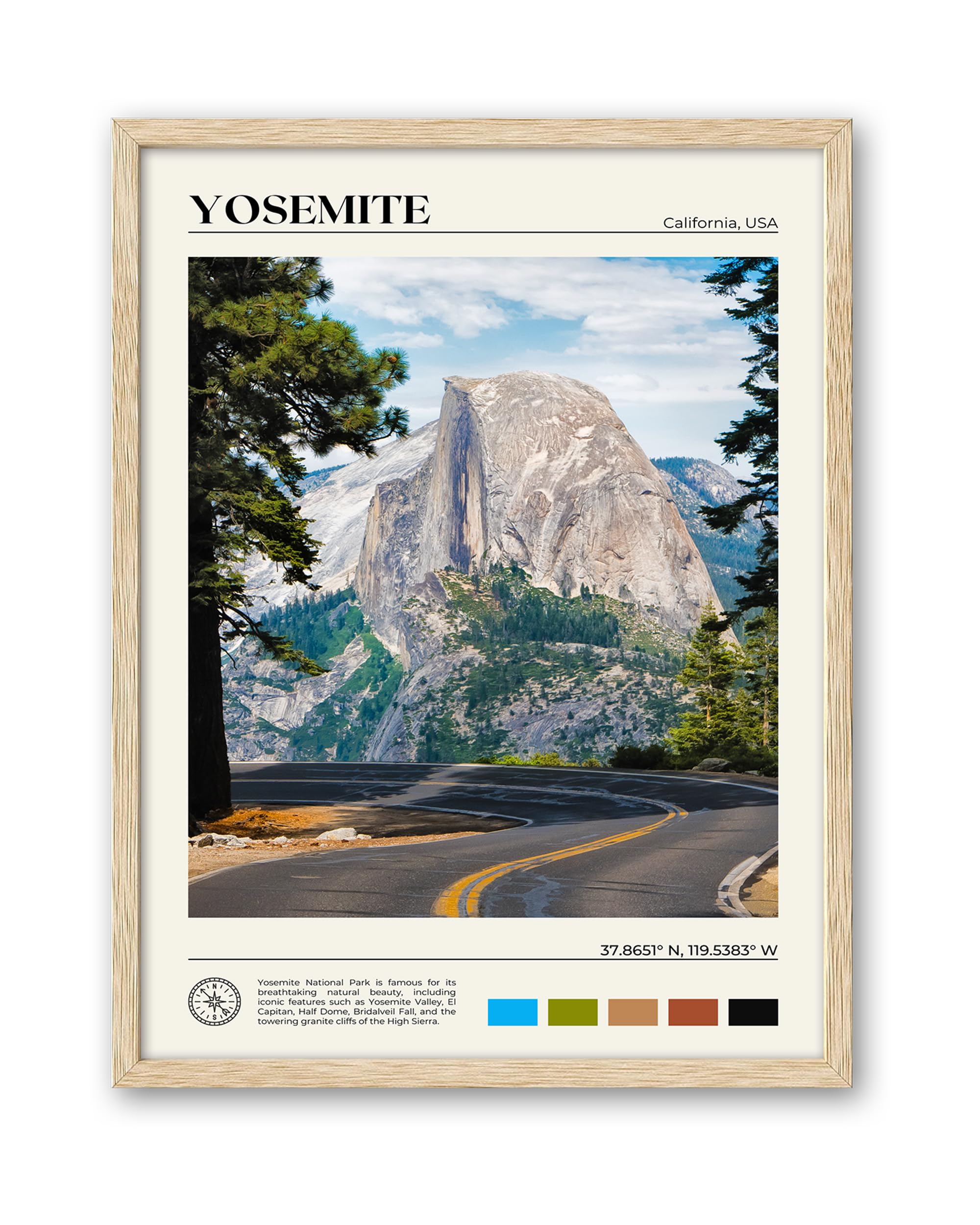 Hesendot Natural Oak Wood Yosemite National Park Framed Wall Art,12X16In Natural Scenery Canvas Wall Print,Classic Urban Landmar