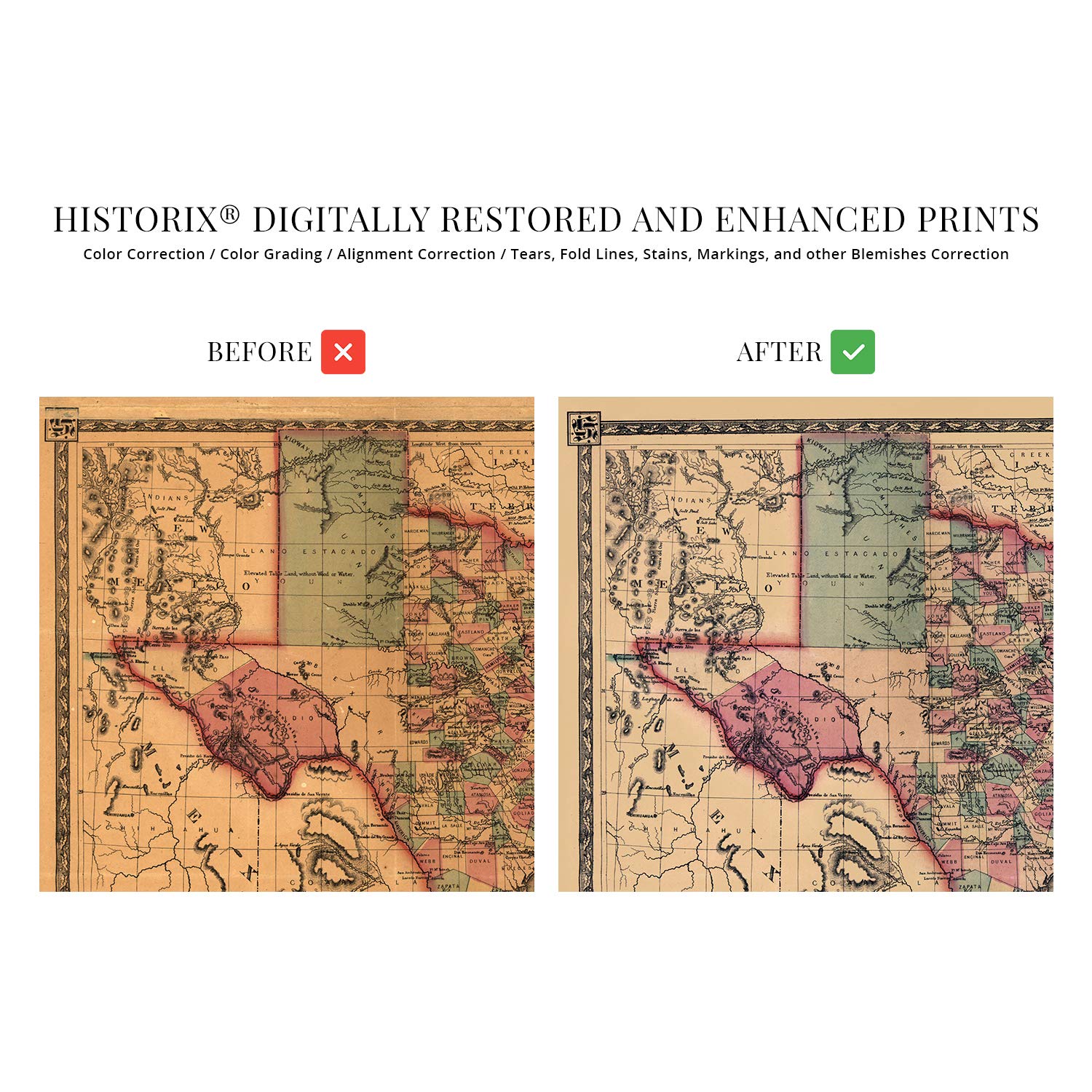 Historix Vintage 1866 Texas Map Poster - 24 X 30 Inch Vintage Texas Map - Texas Map Wall Art - Old Texas Map - Historic Texas Ma