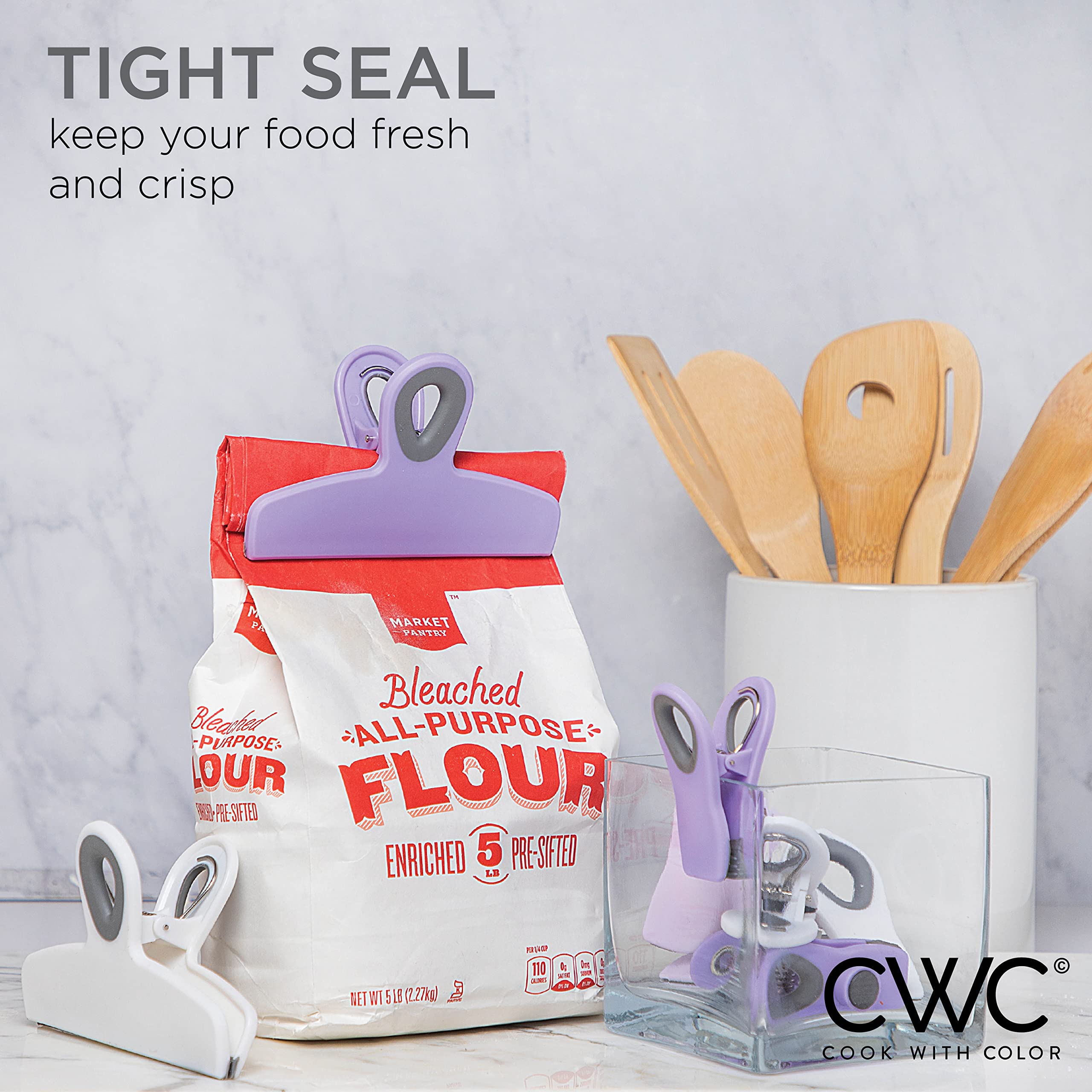 Cook With Color Bag Clips - Heavy Duty Chip Clip And Refrigerator Magnet Clips For Food Storage With Air Tight Seal Grip, Lavend