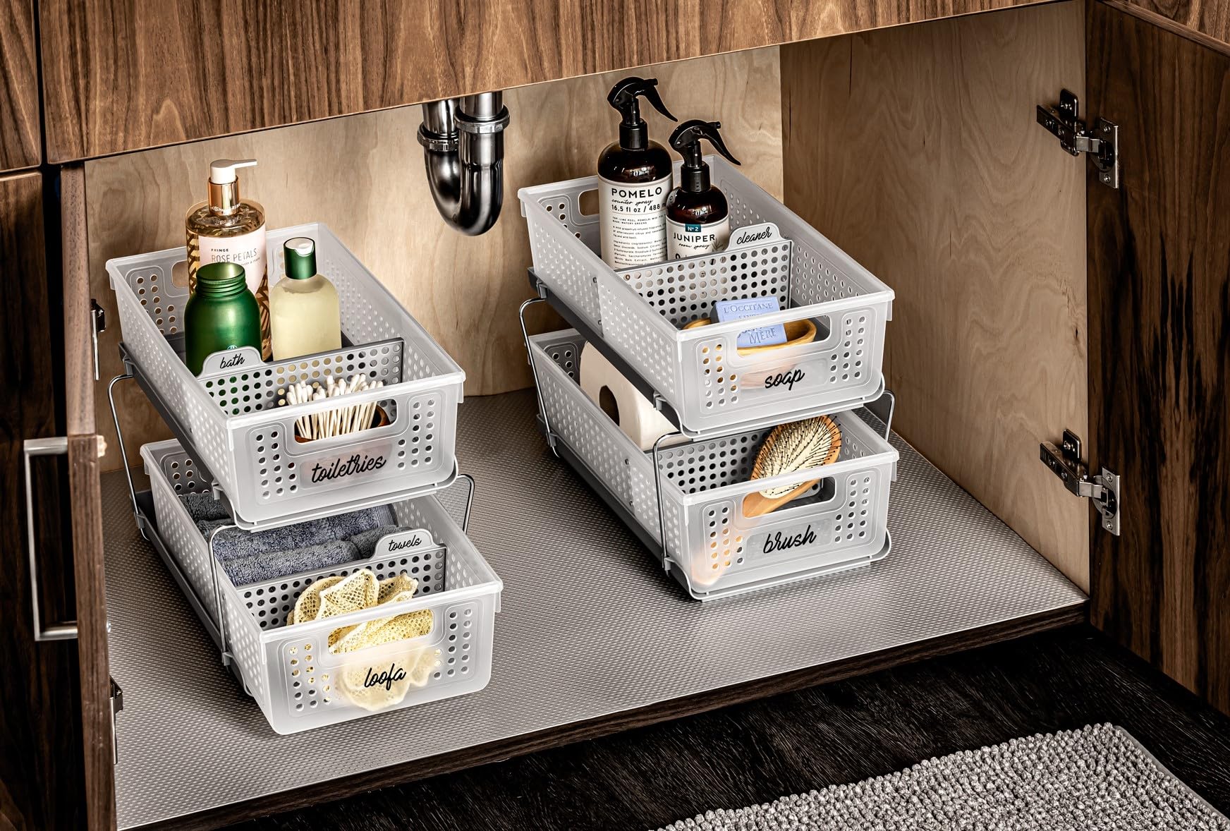 Madesmart Stackable 2-Tier Organizer, Multi-Purpose Slide-Out Storage With Extra Set Of Legs, Handles And Dividers For Home And