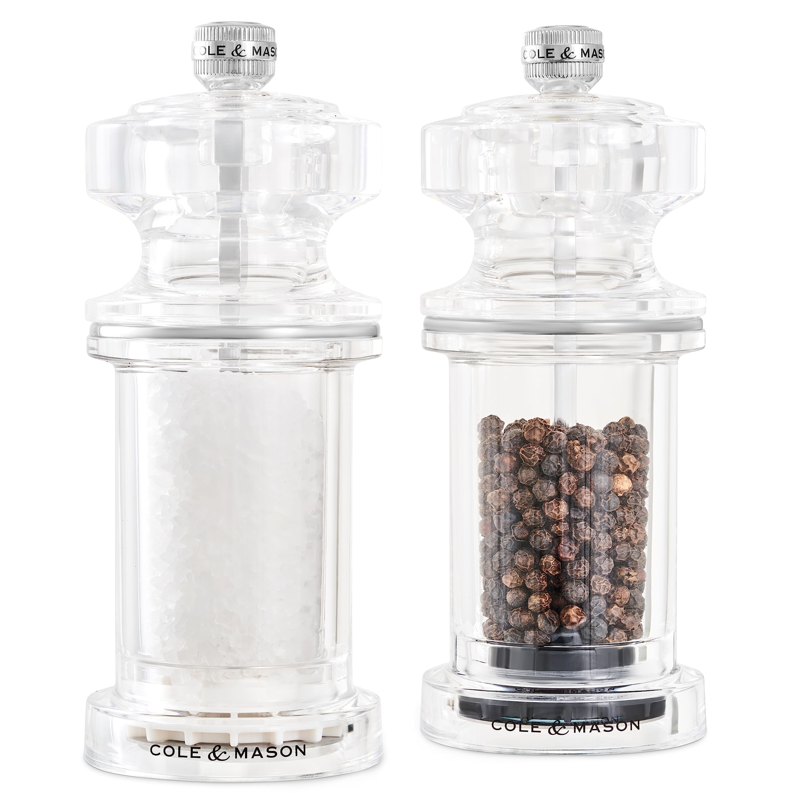 Cole & Mason 605 Refillable Spice Mill - Kitchen & Home Accessory - Salt & Pepper Grinder Set - Salt & Peppercorn Included - Acr