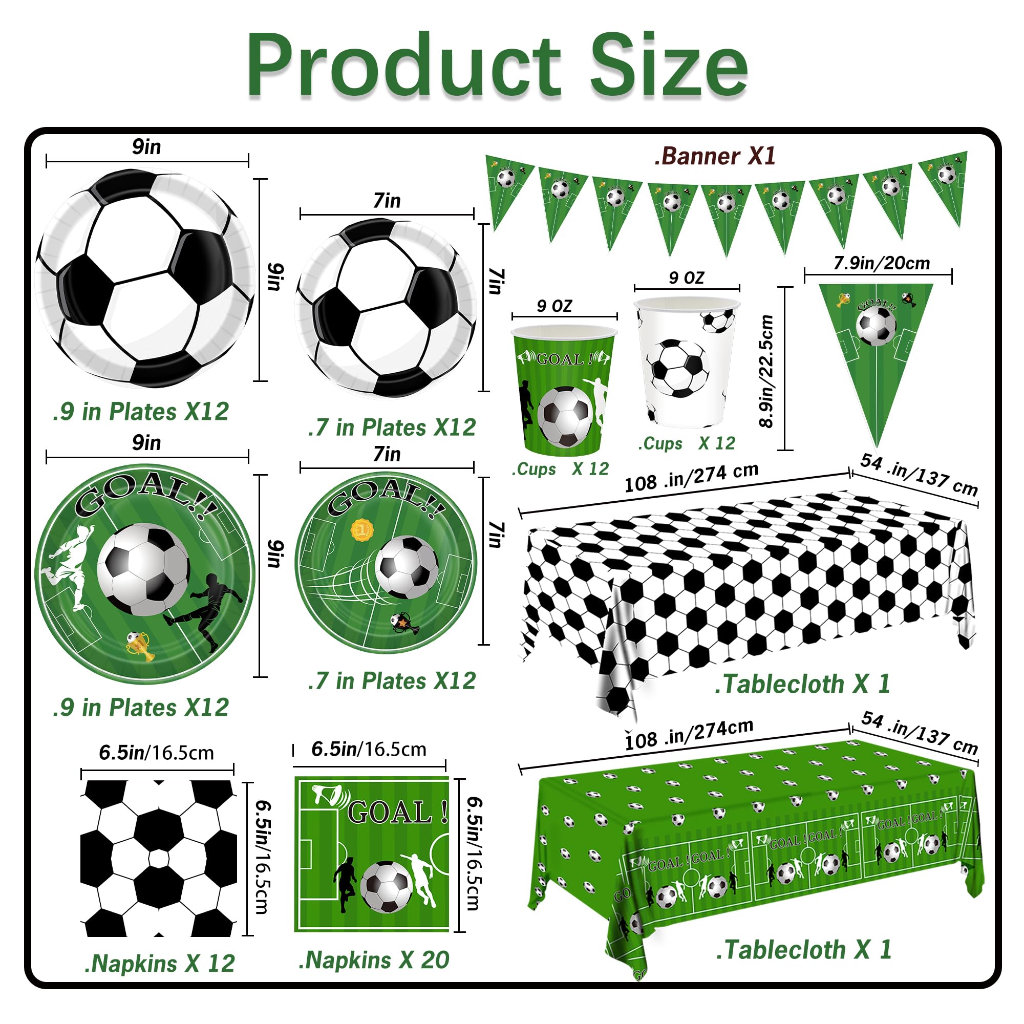 Sjjpdyy Soccer Party Decorations Soccer Party Supplies Tableware Set Includes Banner, Plates, Cups, Napkins, Tablecloth For Boys