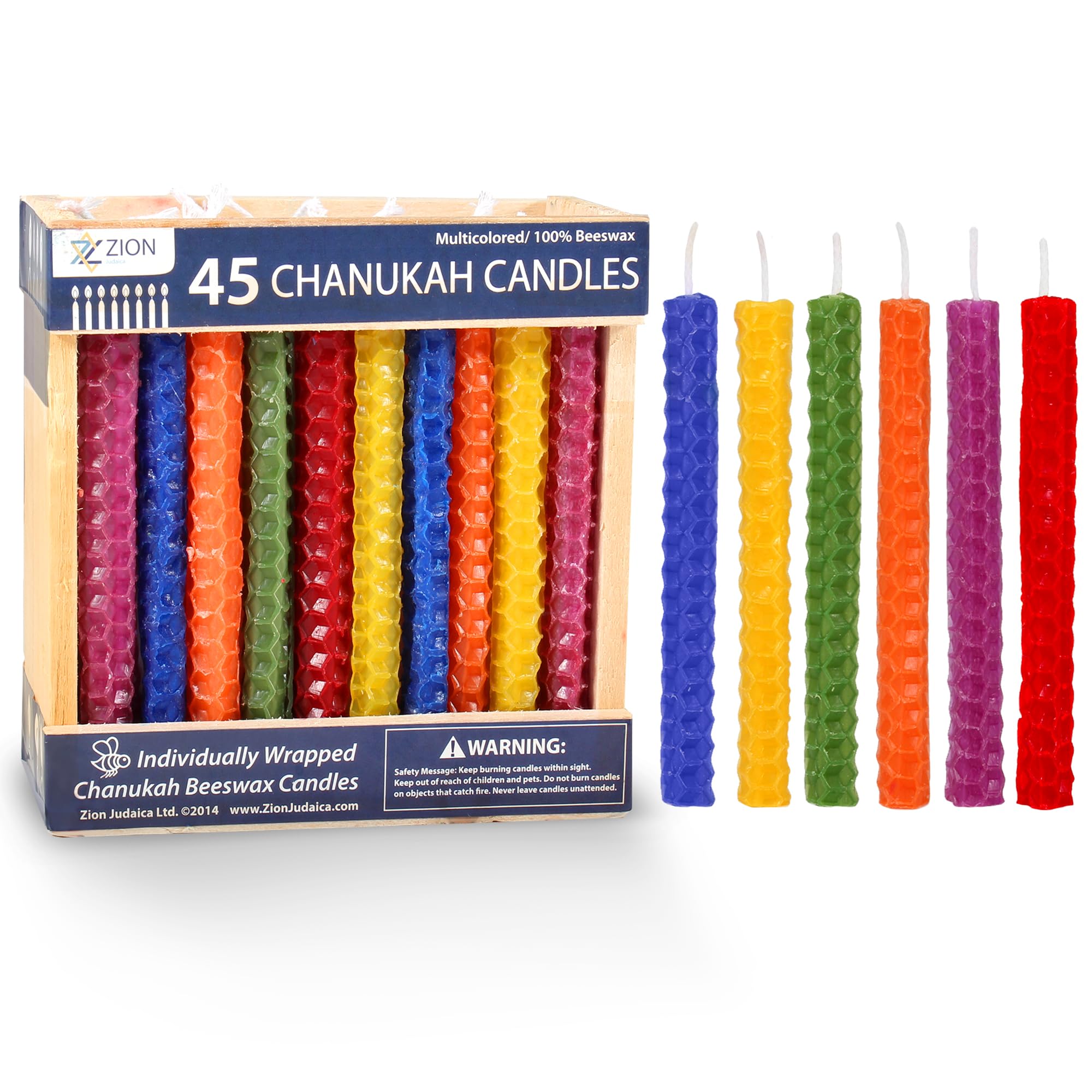 Natural Beeswax Hanukkah Candles Sweet Scented Aroma Candle Set of 45 Multicolored Chanukah Candle Set by Zion Judaica