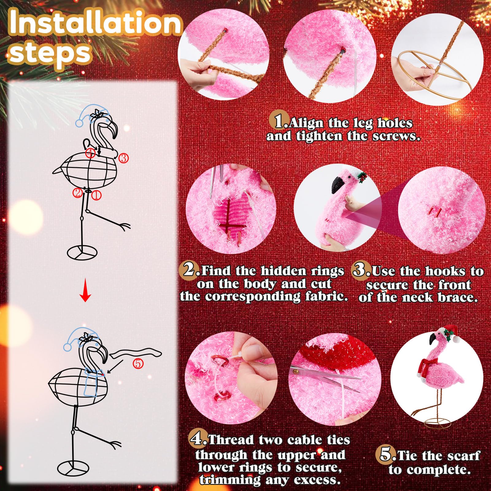 Flamingo Christmas Decorations, 28 Inch Lighted Pink Flamingo Outdoor Christmas Holiday Yard Display, Pre-lit with LED Lights fo