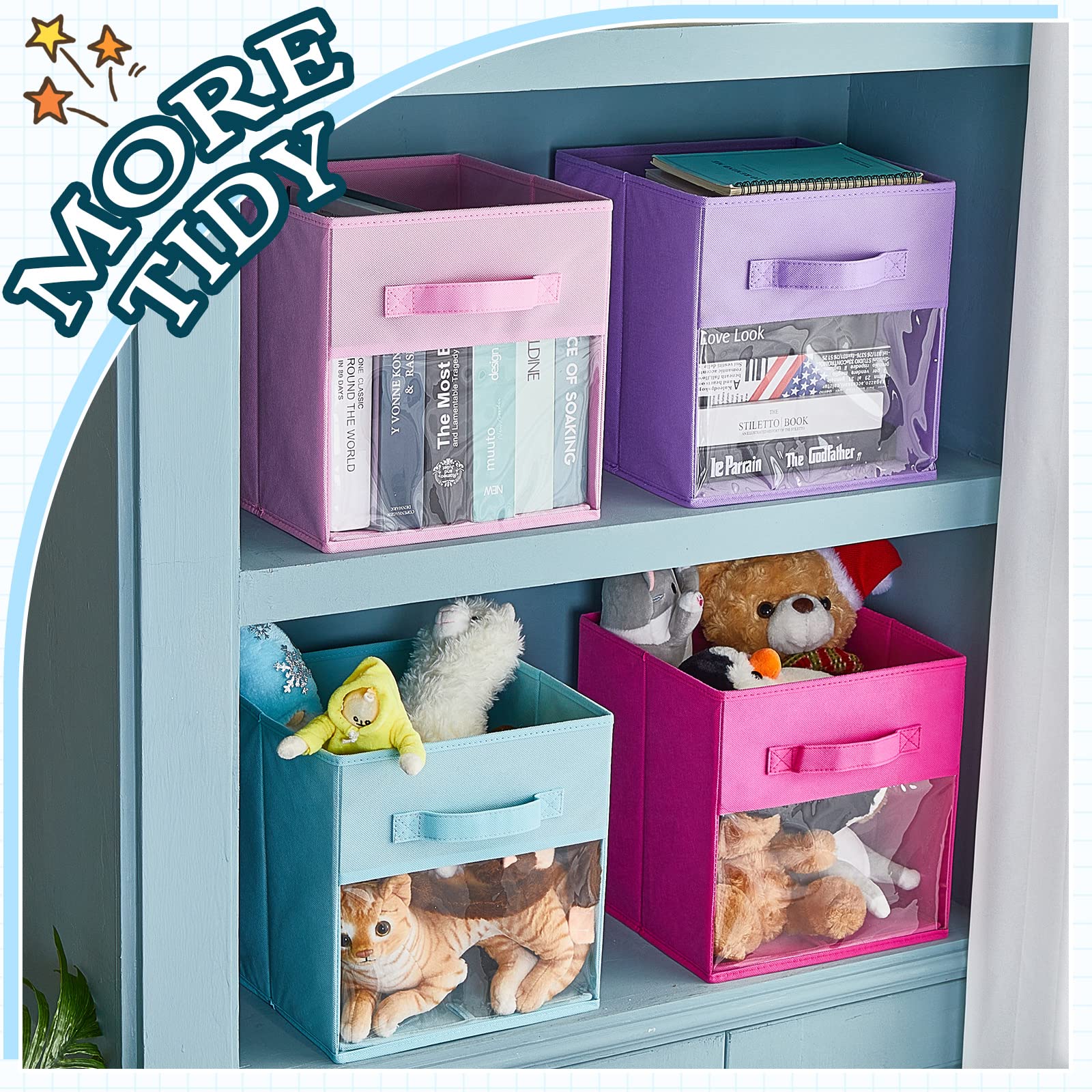 Marsui 8 Pcs Cube Storage Bins With Clear Window 11'' Daycare Storage Cube Organizer Bins For Closet Kid Nursery Playroom With H