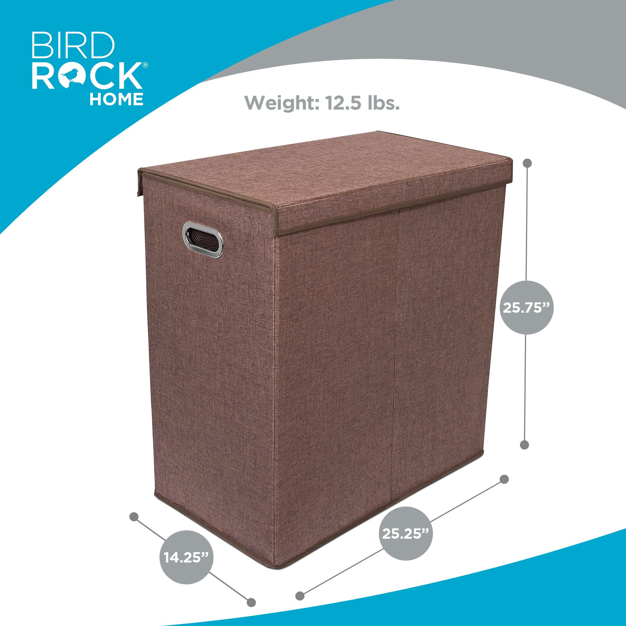 Double Laundry Hamper with Lid | Removable mesh bags | Dual Compartment Clothes Hamper | Brown