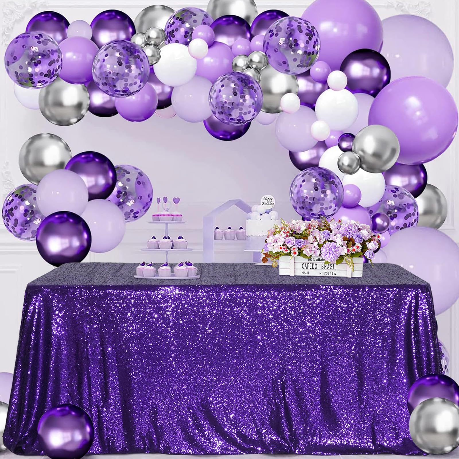 Partydelight 60''X102'' Purple Sequin Tablecloth For Wedding, Party, Birthday.