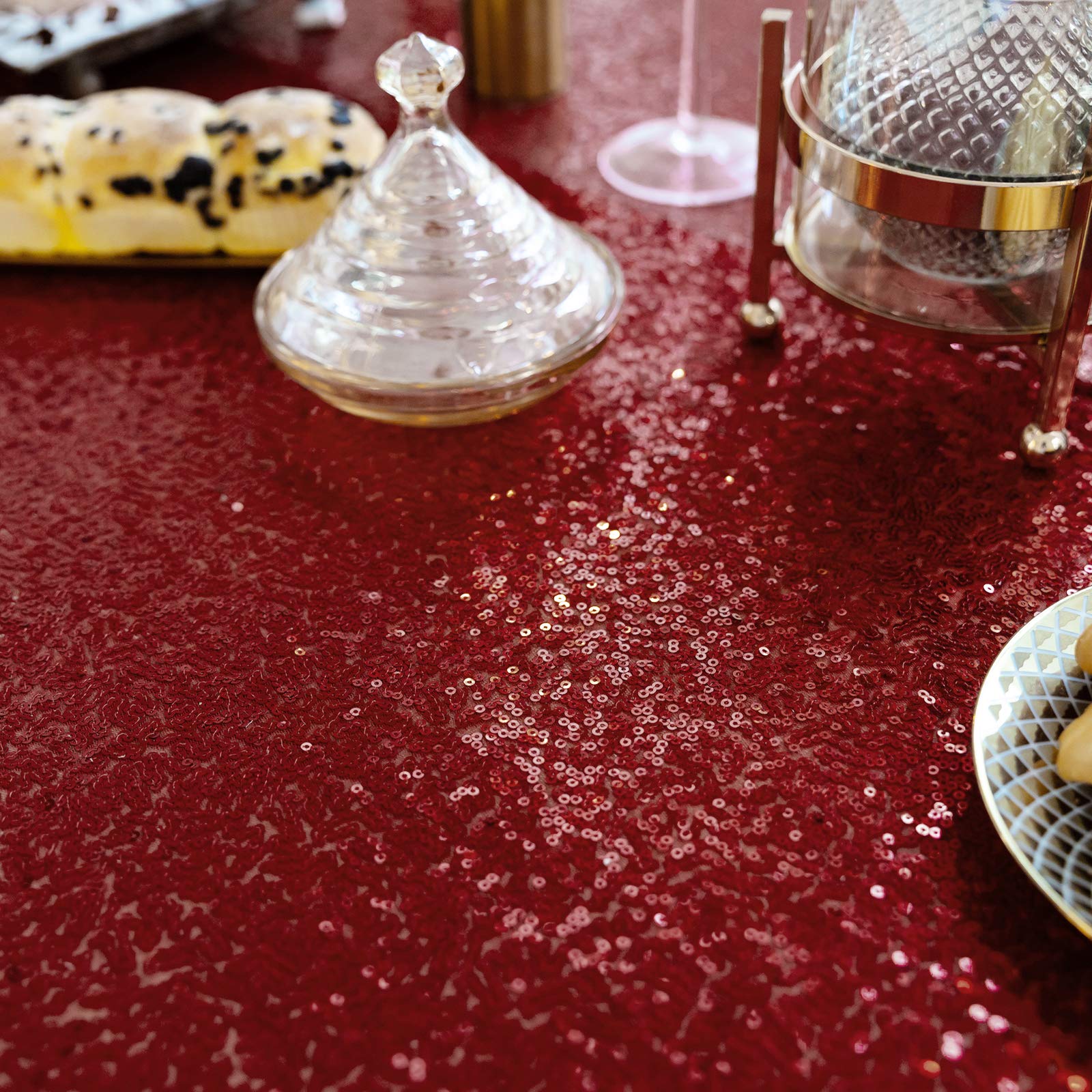 Jyflzq Burgundy Sequin Tablecloth 50 Round Small Sparkly Drape Table Cloths Table Cover Overlay For Wedding Birthday Party Bab