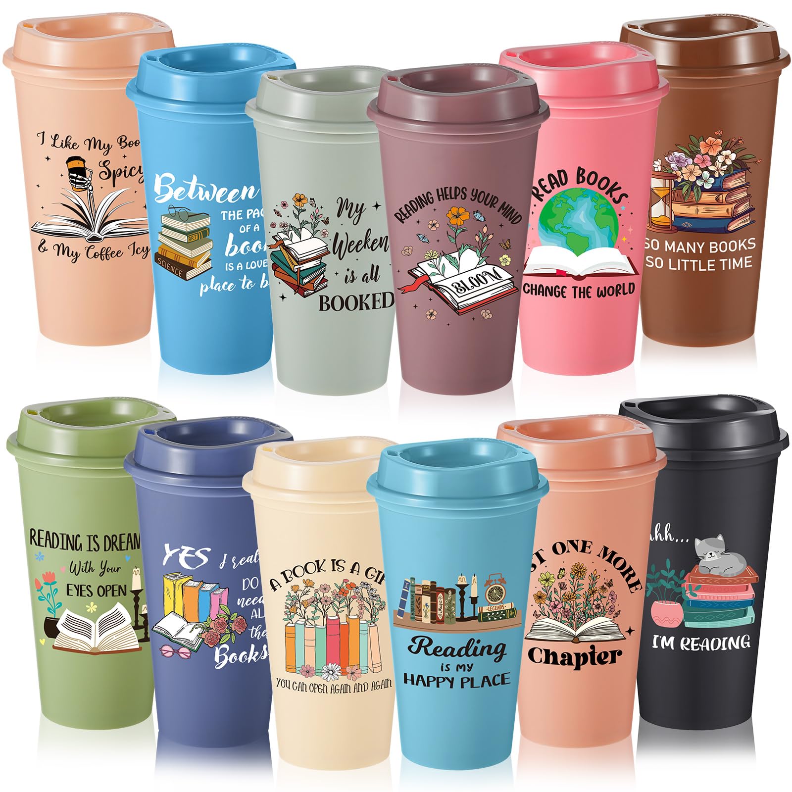 FillTouch 12 Pcs Book Lovers Cups Gifts Bulk,Morandi