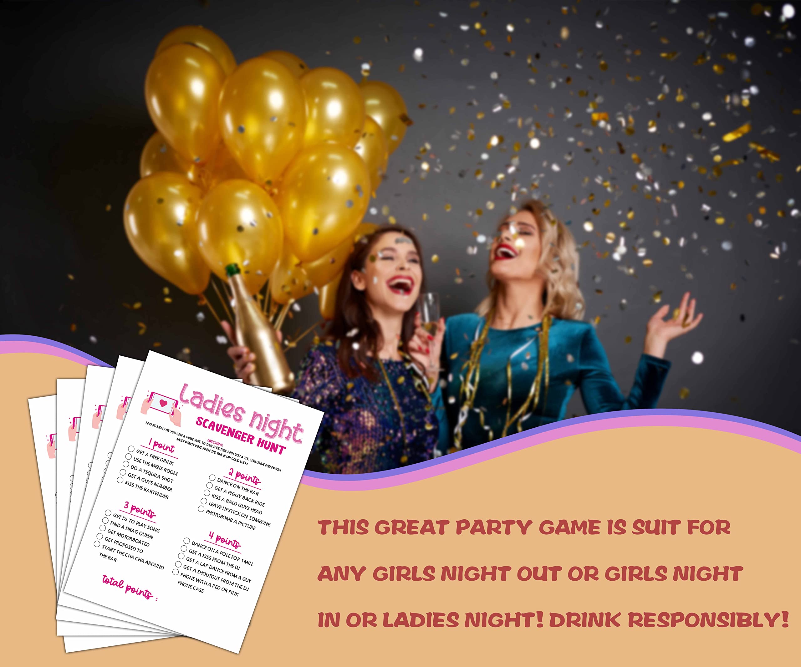 Girls Night Party Game - Ladies Night Party Games - Scavenger Hunt Game Pack - Fun Girls Night In/Girls Night On - Bridal Shower