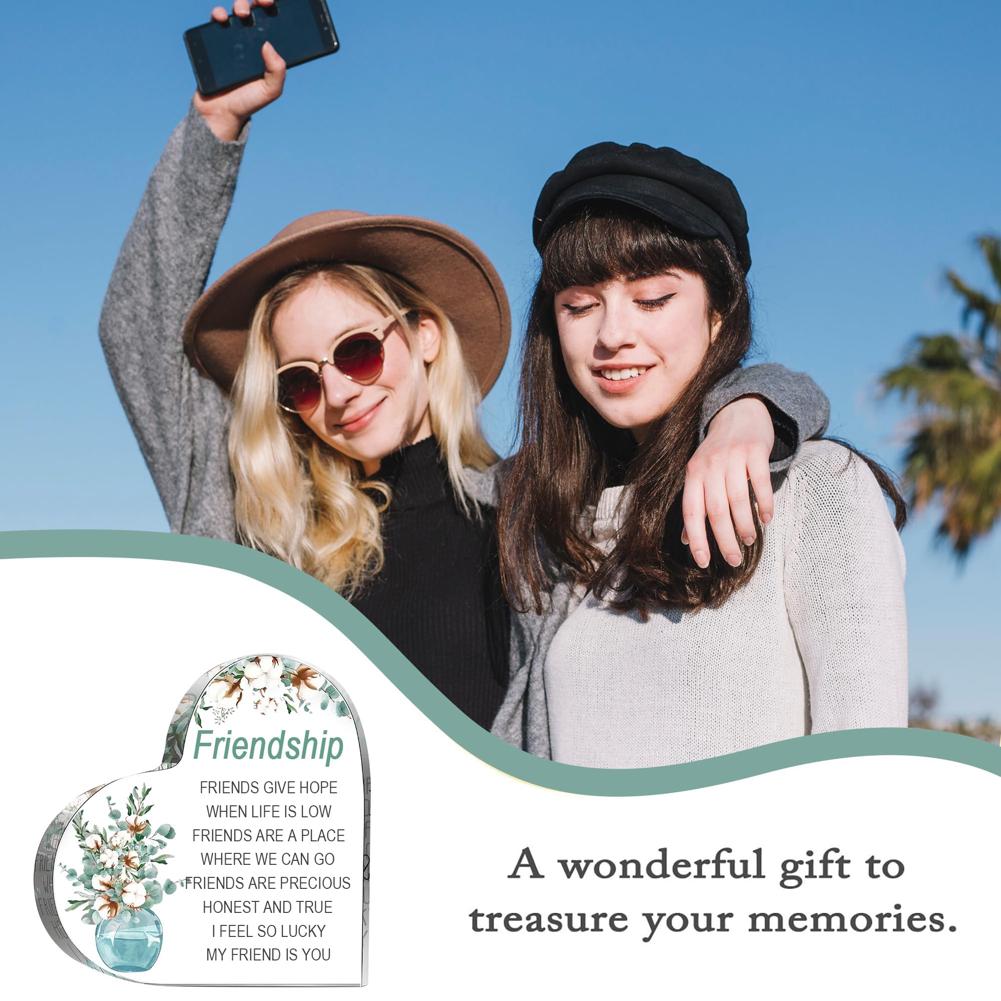 Gift for Friends, Friend Gifts, Friendship Birthday Gifts, Bff Gifts, Acrylic Heart Shape For Friendship Keepsake, Bestie Friend