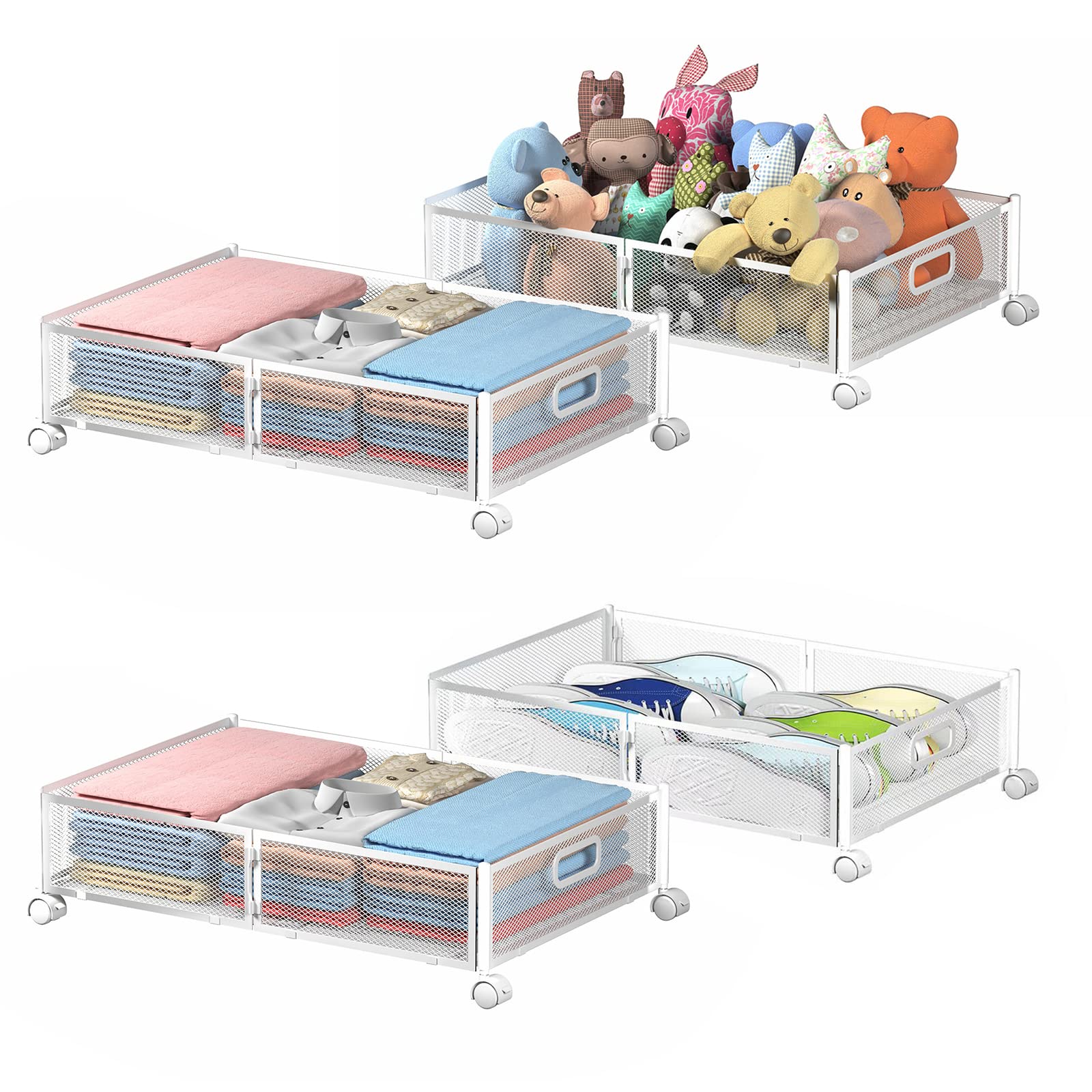 Uyokcnie Under Bed Storage Containers, Under Bed Shoe Storage With Wheels, Foldable Bedroom Storage Organization with Handles, U