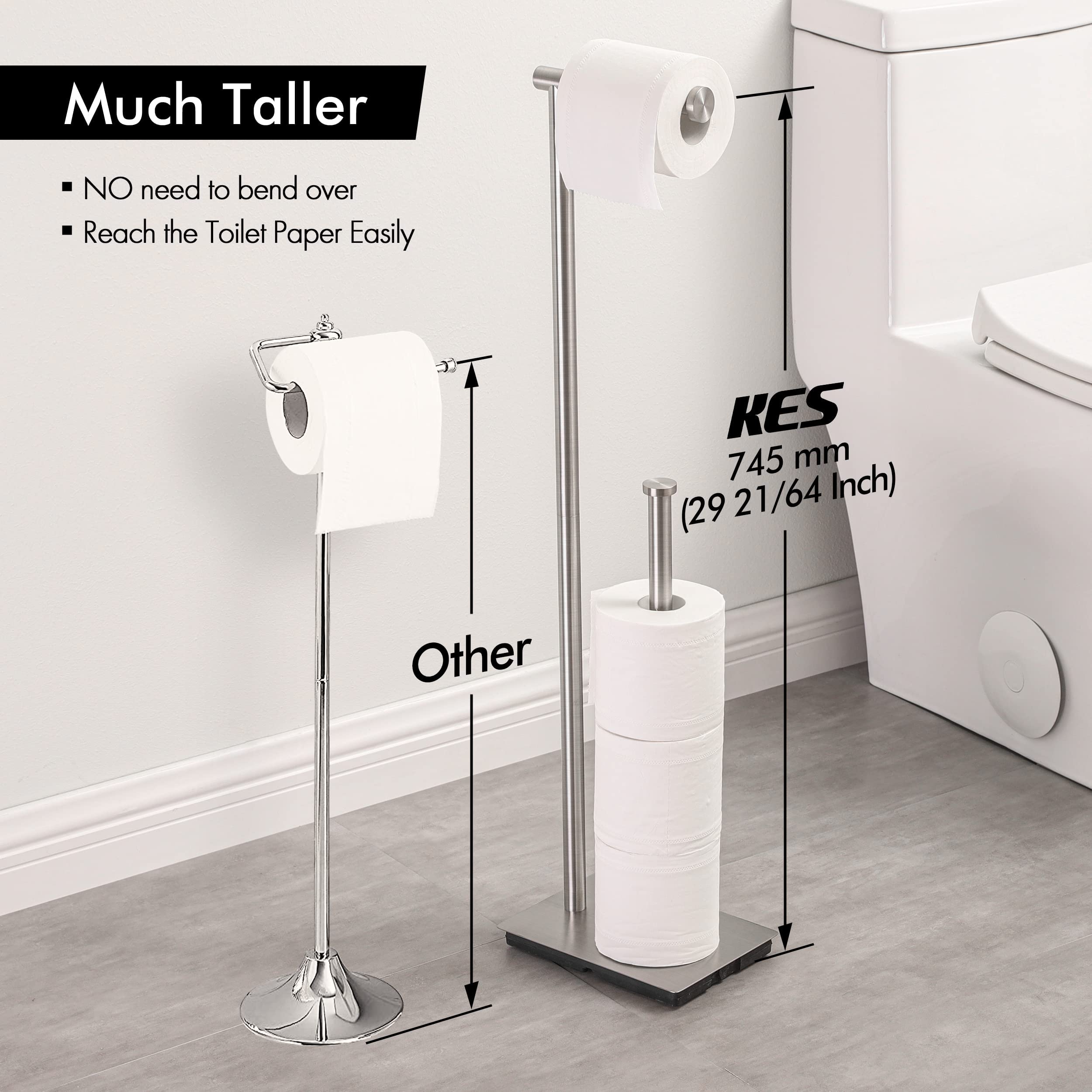 KES Freestanding Toilet Paper Holder Stand with Reserve Toilet Paper Storage for Bathroom SUS304 Stainless Steel Brushed Steel  BPH286S1B-2