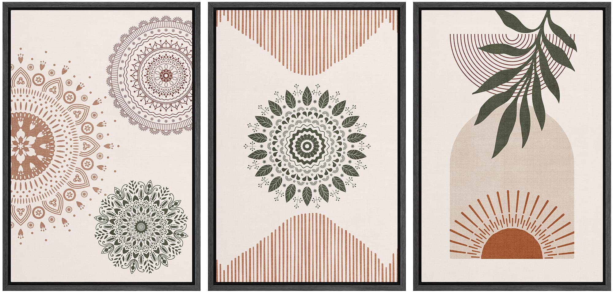 Idea4Wall Framed Canvas Print Wall Art Set Geometric Mandala Pattern Forest Plant Abstract Nature Illustrations Modern Art Nordi