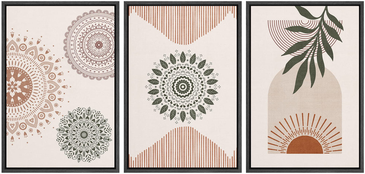 Idea4Wall Framed Canvas Print Wall Art Set Geometric Mandala Pattern Forest Plant Abstract Nature Illustrations Modern Art Nordi