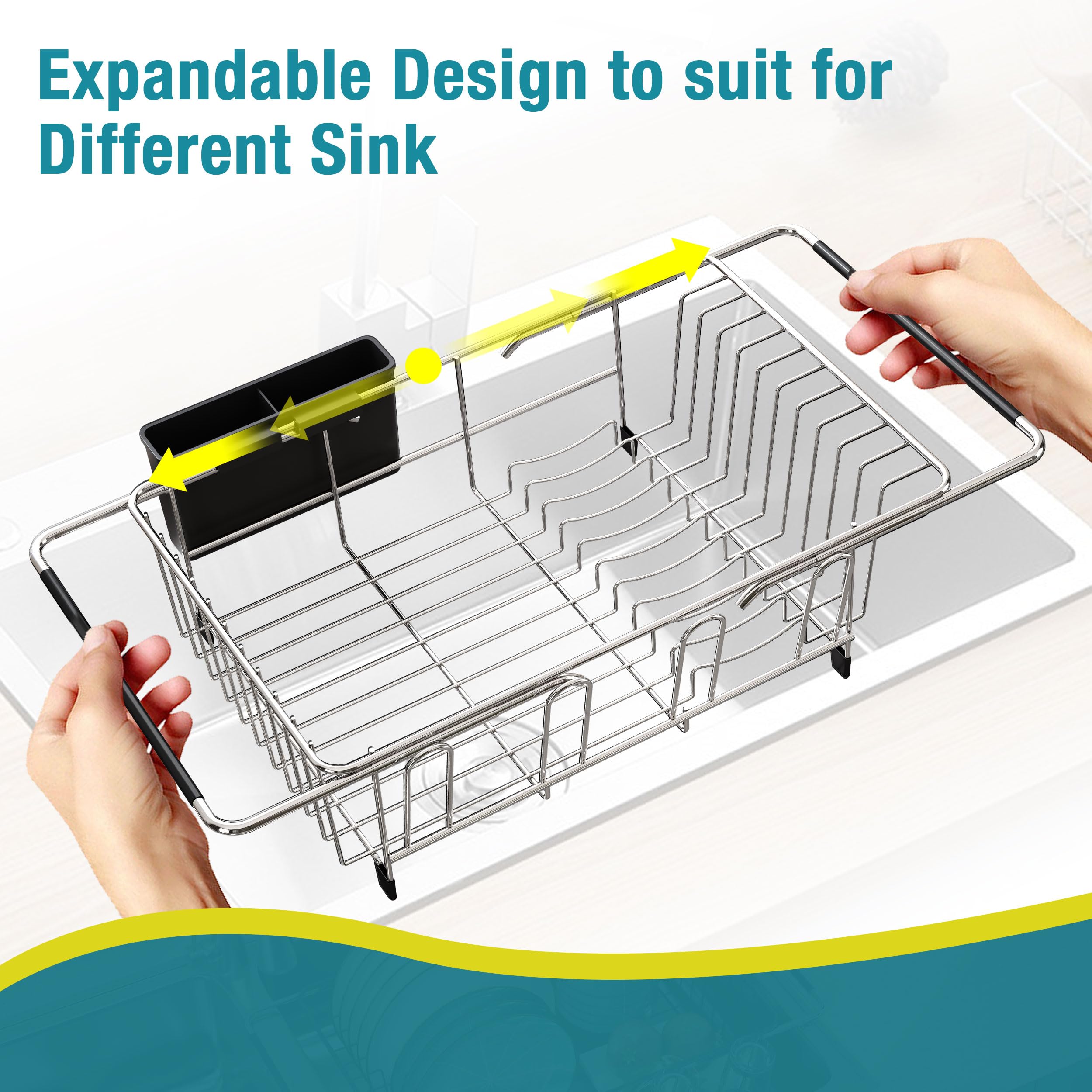 Jasiway Dish Drying Rack In Sink - Expandable Stainless Steel Dish Drainers For Kitchen Counter, Dish Dryer Rack For Inside Sink
