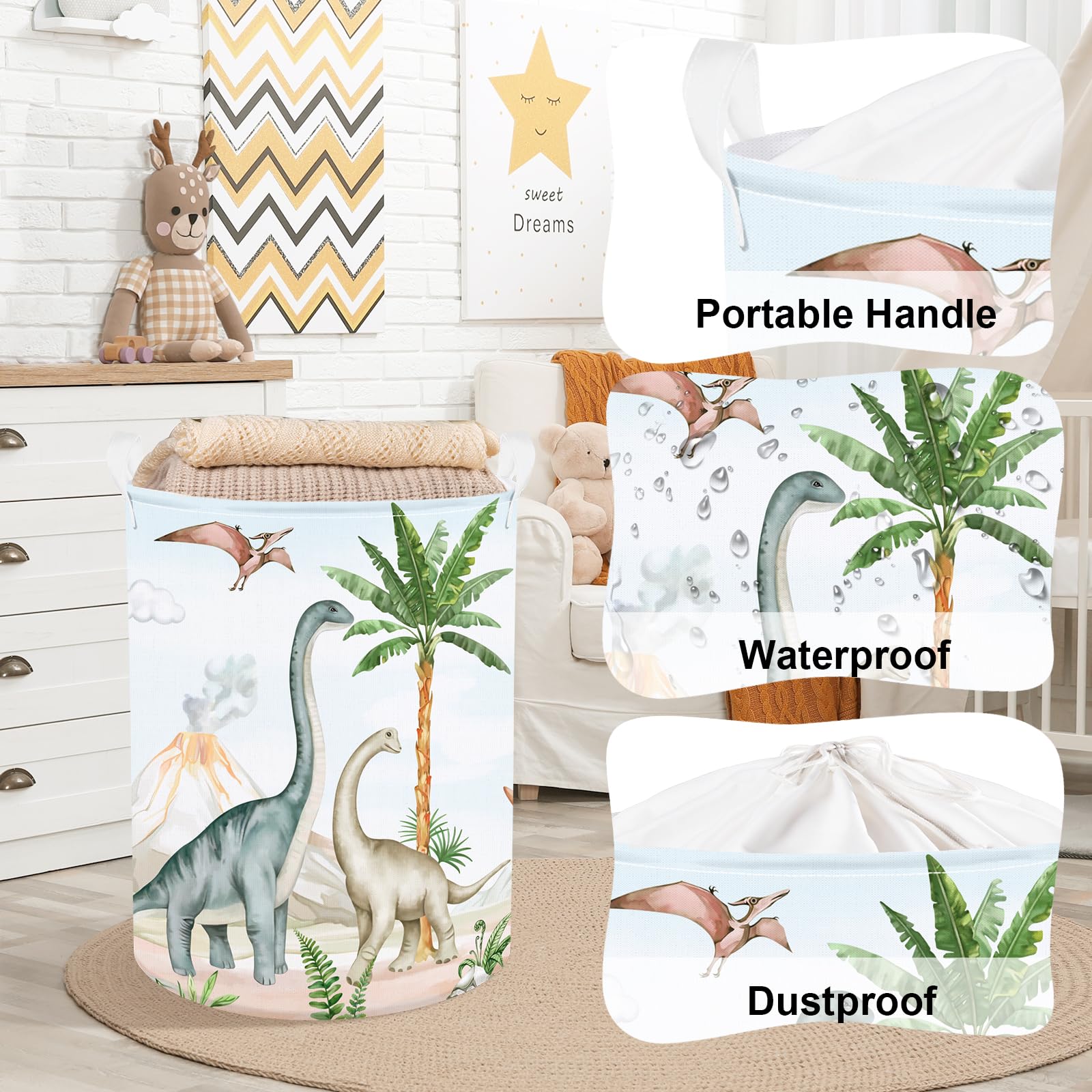 Clastyle Large Dinosaur Kid Storage Basket Baby Laundry Hamper Palm Tree Boy Gift Toy Box Collapsible Clothes Organizer Nursery
