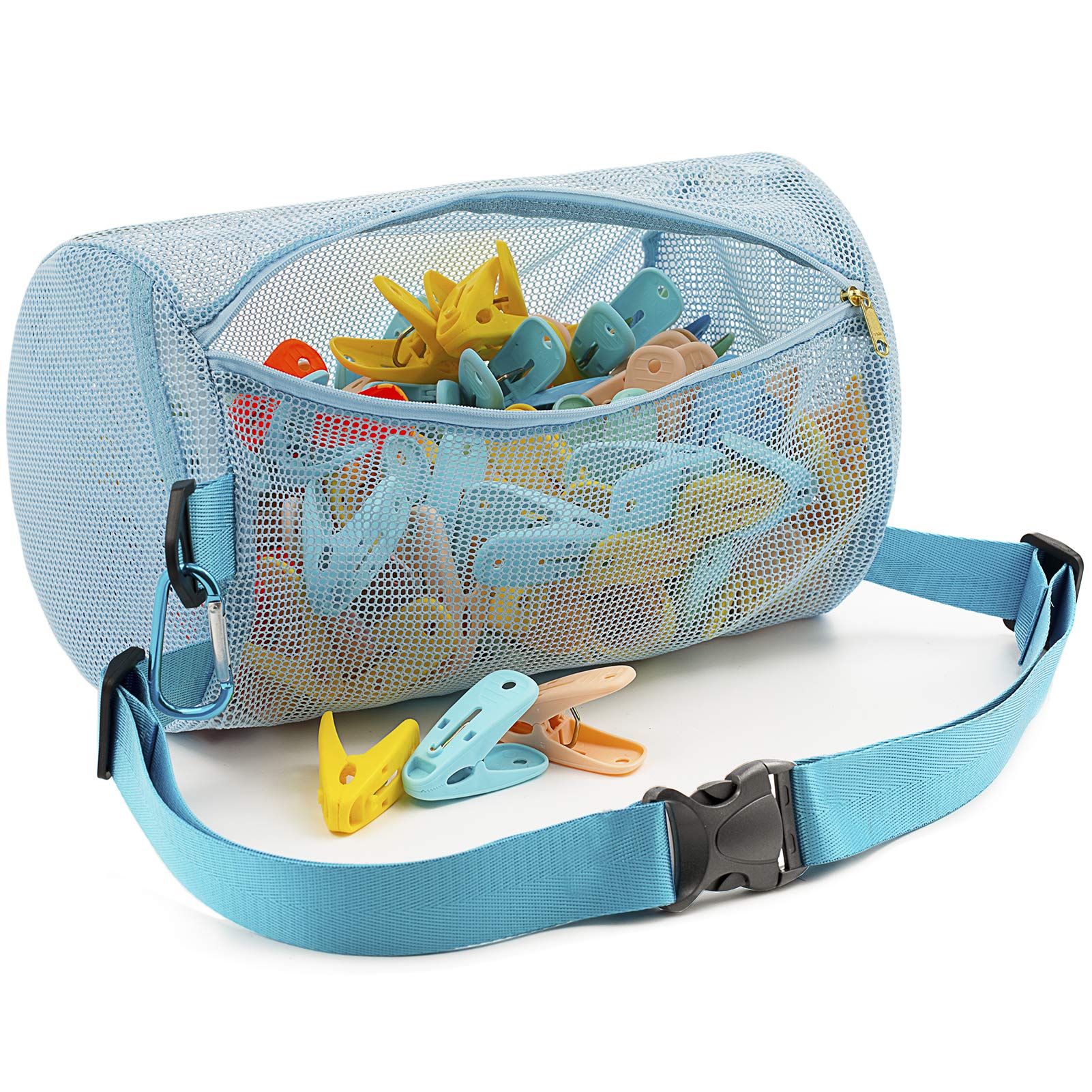 Minyee Net Zippered Clothespin Bag For Clothesline, Waist Pack Many Ways To Wear, Breathable Fabric, Large Opening, Large-Capaci