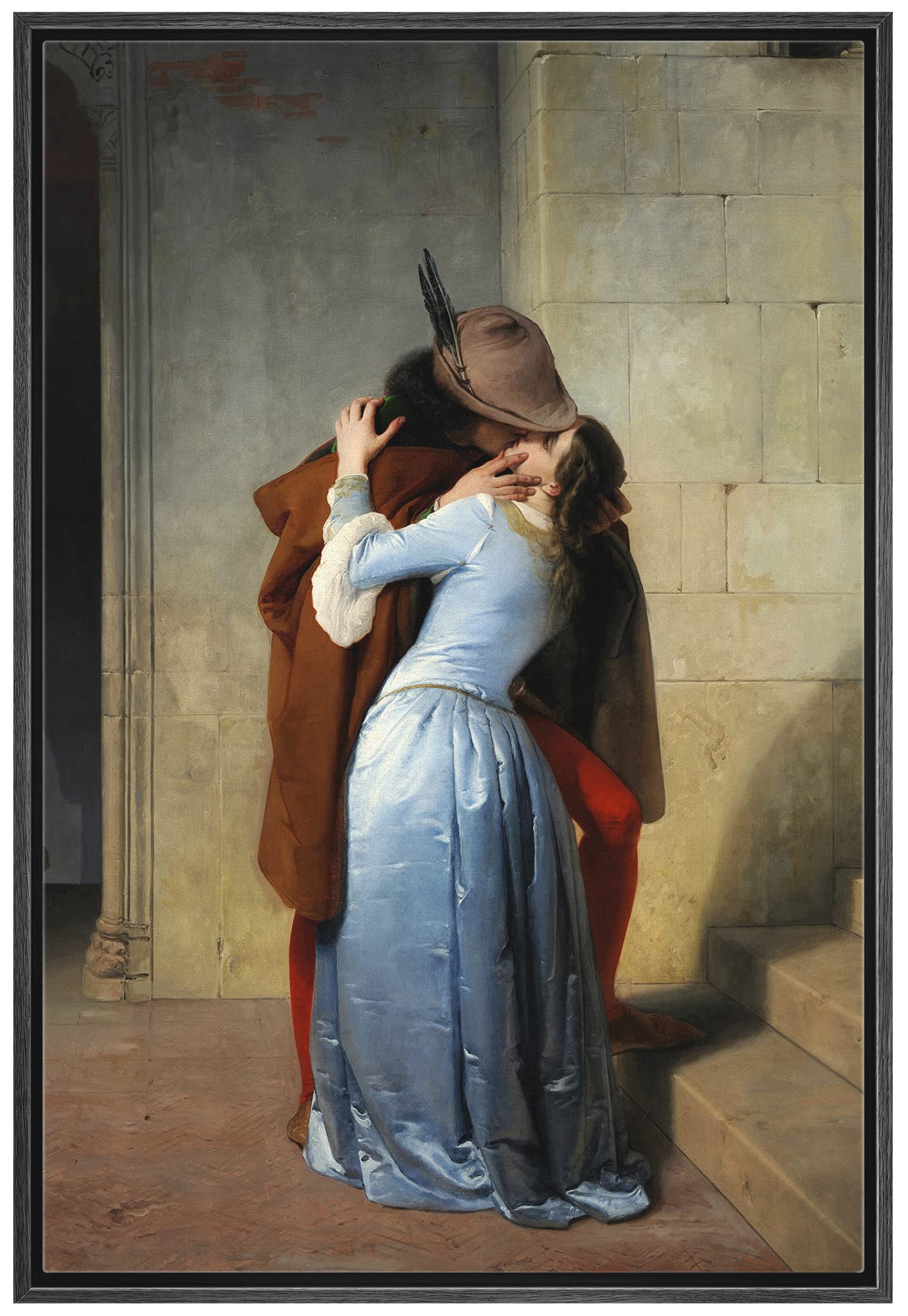 Wall26 The Kiss (Il Bacio) By Francesco Hayez - Framed Canvas Print Wall Art Famous Painting Reproduction - 24''X36'' Black