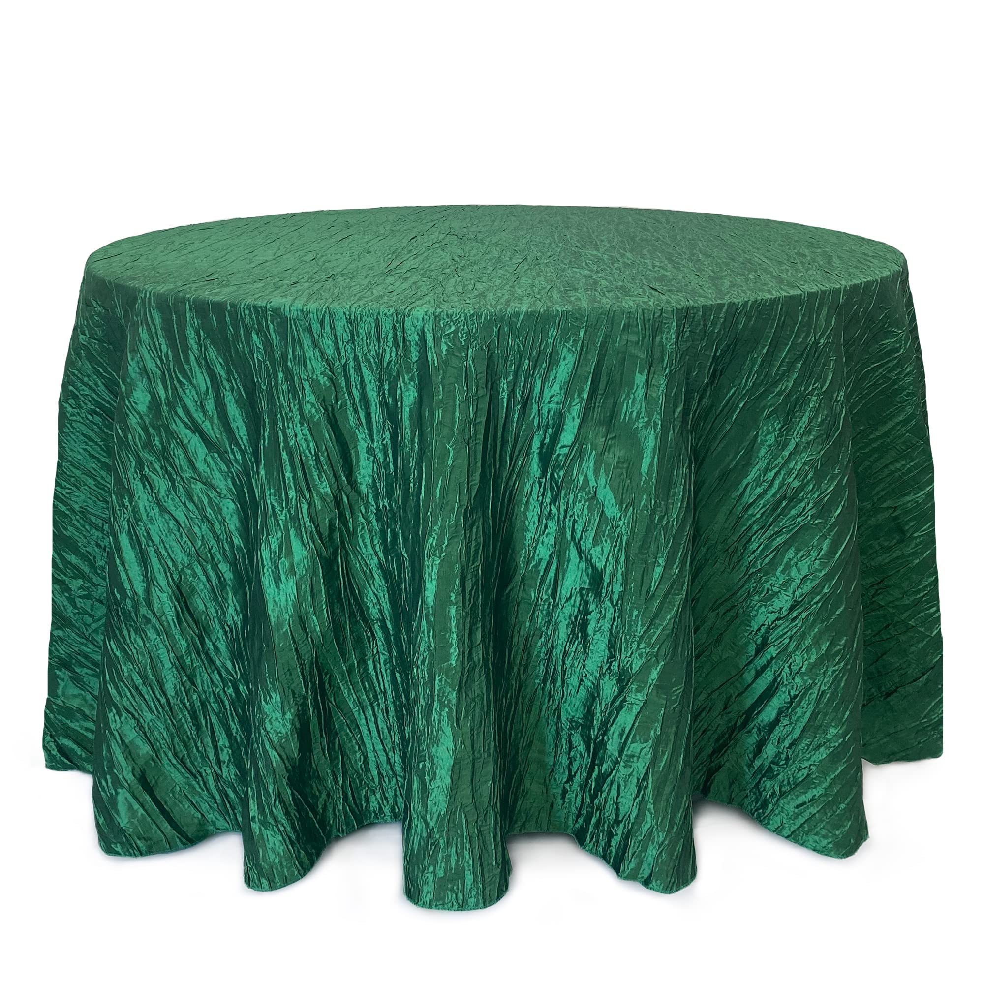 Your Chair Covers - 132 Inch Round Crinkle Taffeta Tablecloth - Hunter Green, Crushed Shiny Dining Table Cloth For Wedding Party