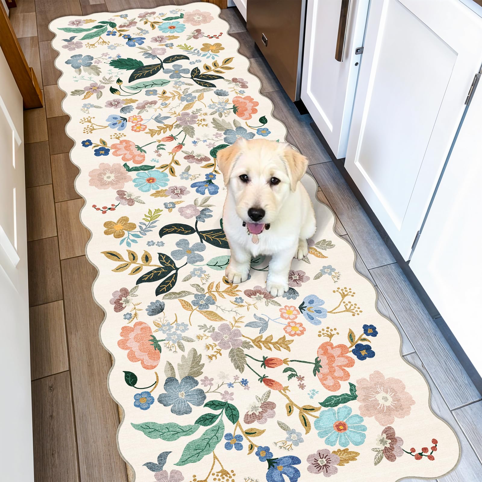 2x6 Washable Hallway Runner Rug: Floral Kitchen Rugs with Non-Slip Backing Vintage Low Pile Entryway Carpet for Living Room Bedr
