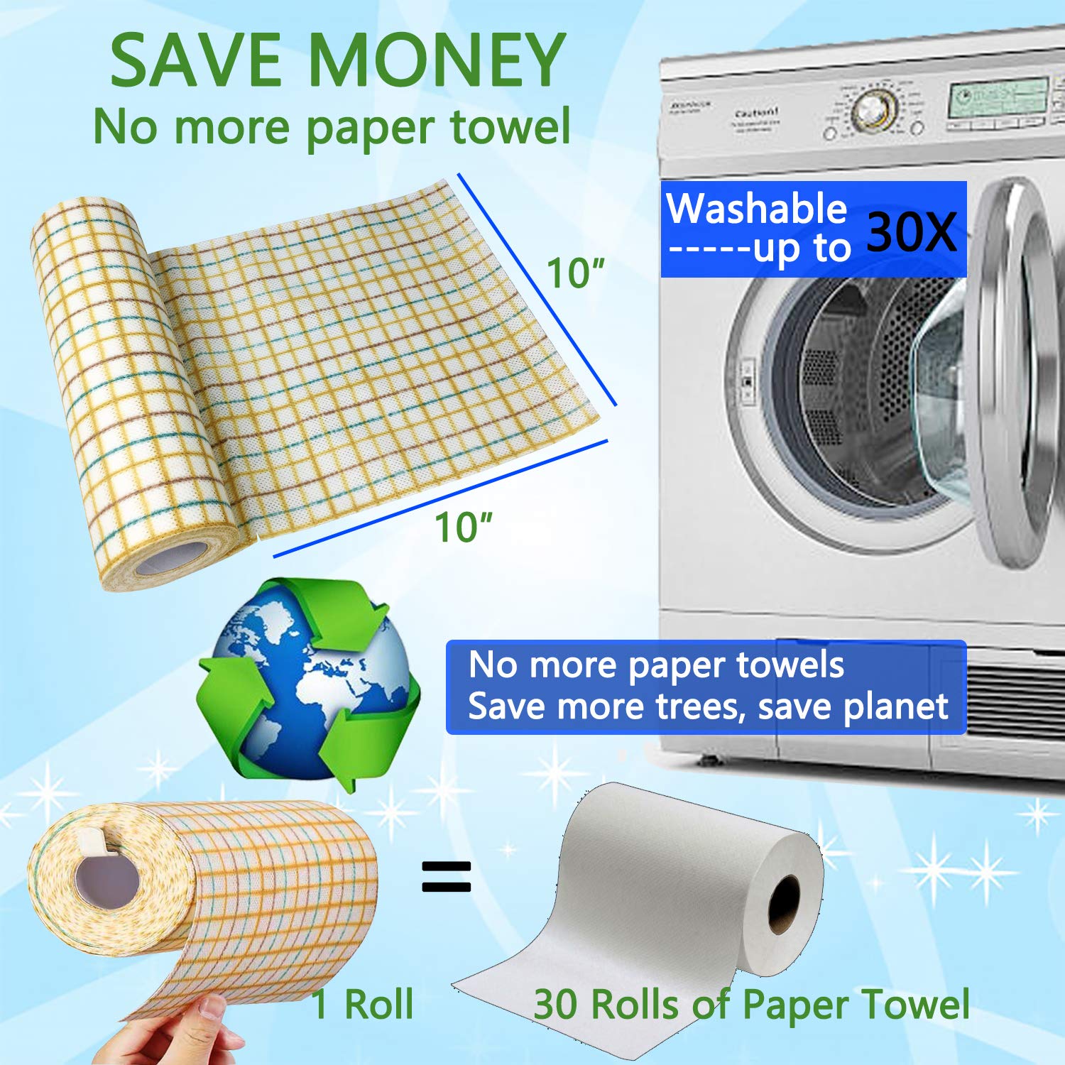 Reusable Paper Towels Washable,Swedish Dish Towels, Strong Shop Rags Fast Dry Doesn'T Smell, Kitchen Washcloths Viscose, Cleanin