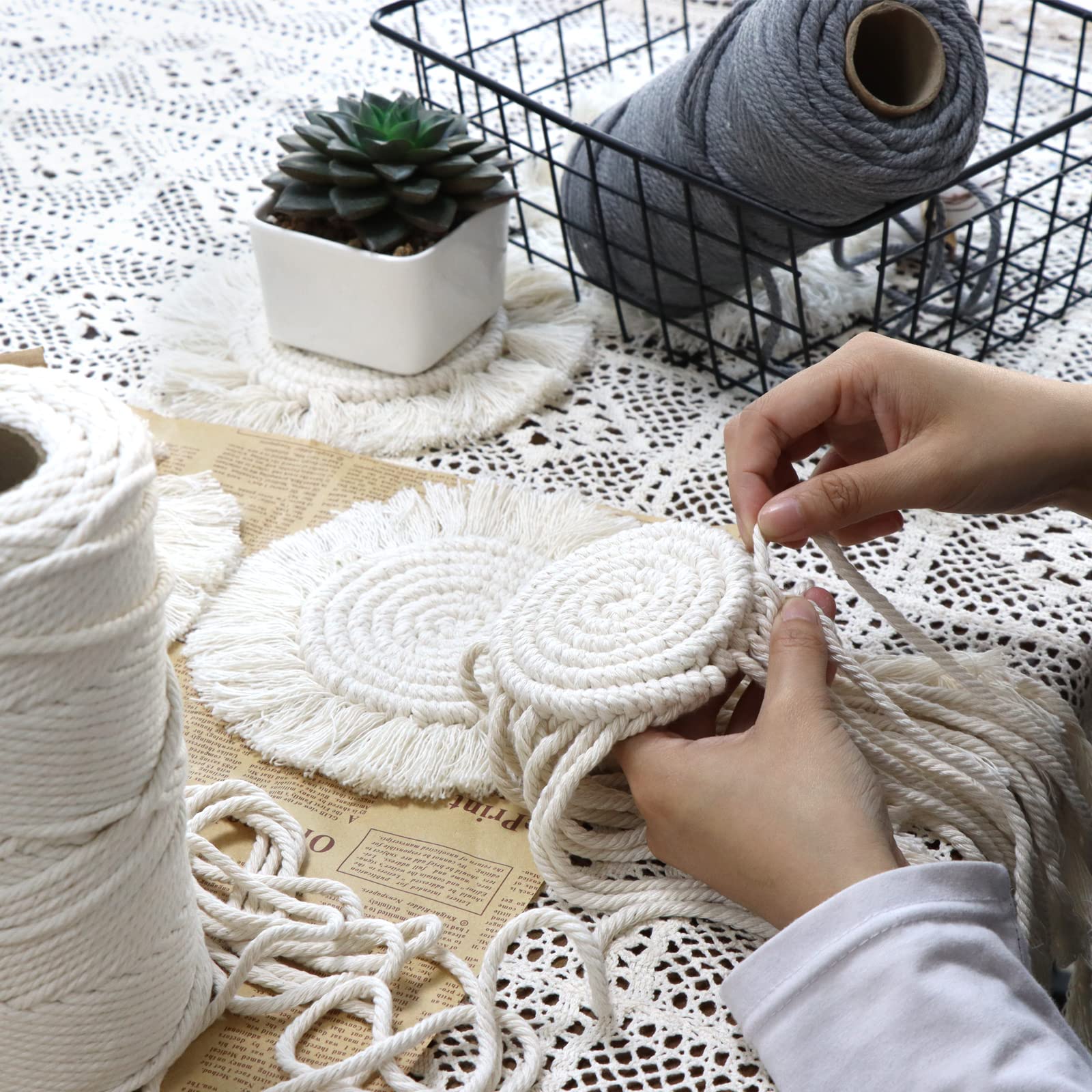 Coasters for Drinks Absorbent  Boho Coasters for Wooden Table  Farmhouse Drink Coaster Set for Kinds of Mugs and Cups  Cute Macrame Coasters for Housewarming Gift  2PCS Round  Beige