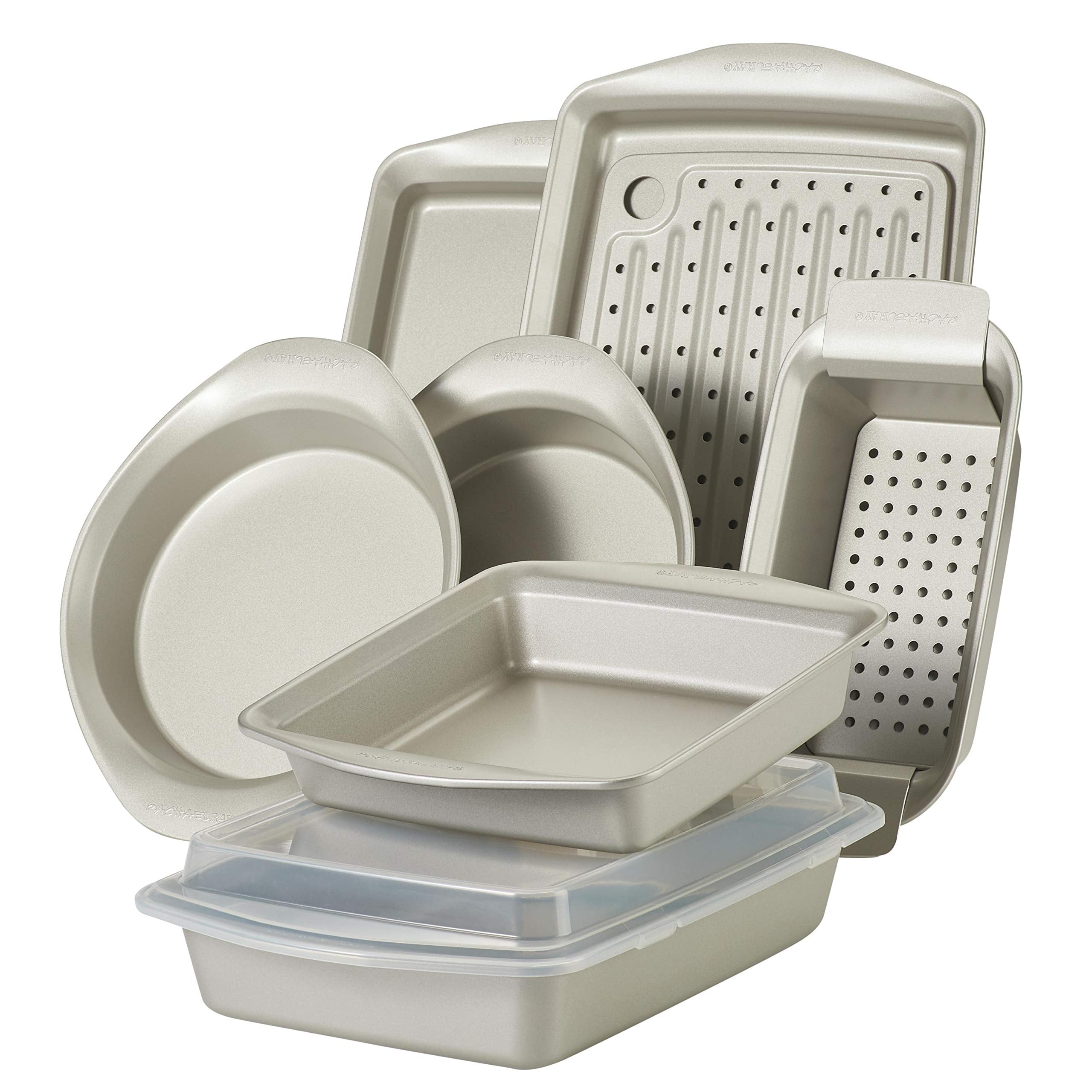 Rachael Ray Nonstick Bakeware Set Without Grips Includes Nonstick Bread Pan, Baking Pans, Cake Pans, Cookie Sheet / Baking Sheet