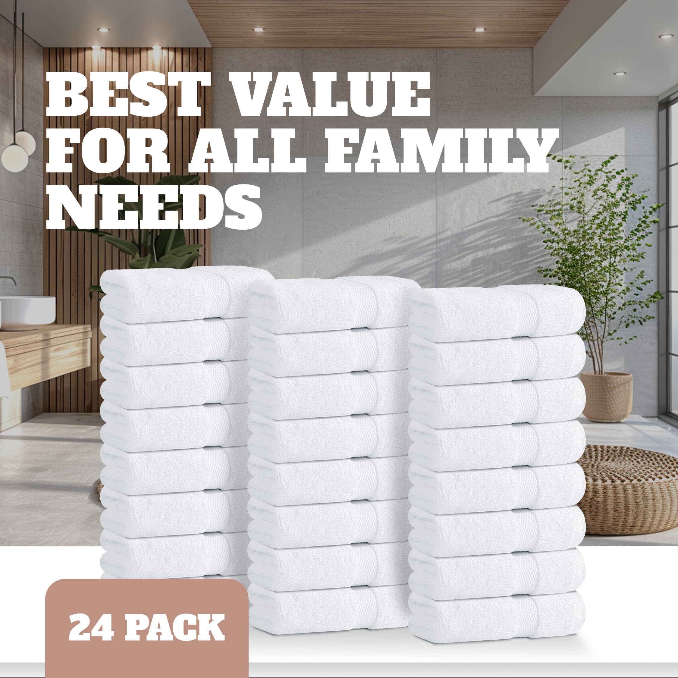 Wealuxe White Washcloths for Body and Face Towel  Cotton Wash Cloths Bulk 24 Pack  Flannel Spa Fingertip Wash Clothes 12x12 Inch  Soft Absorbent Gym Towels