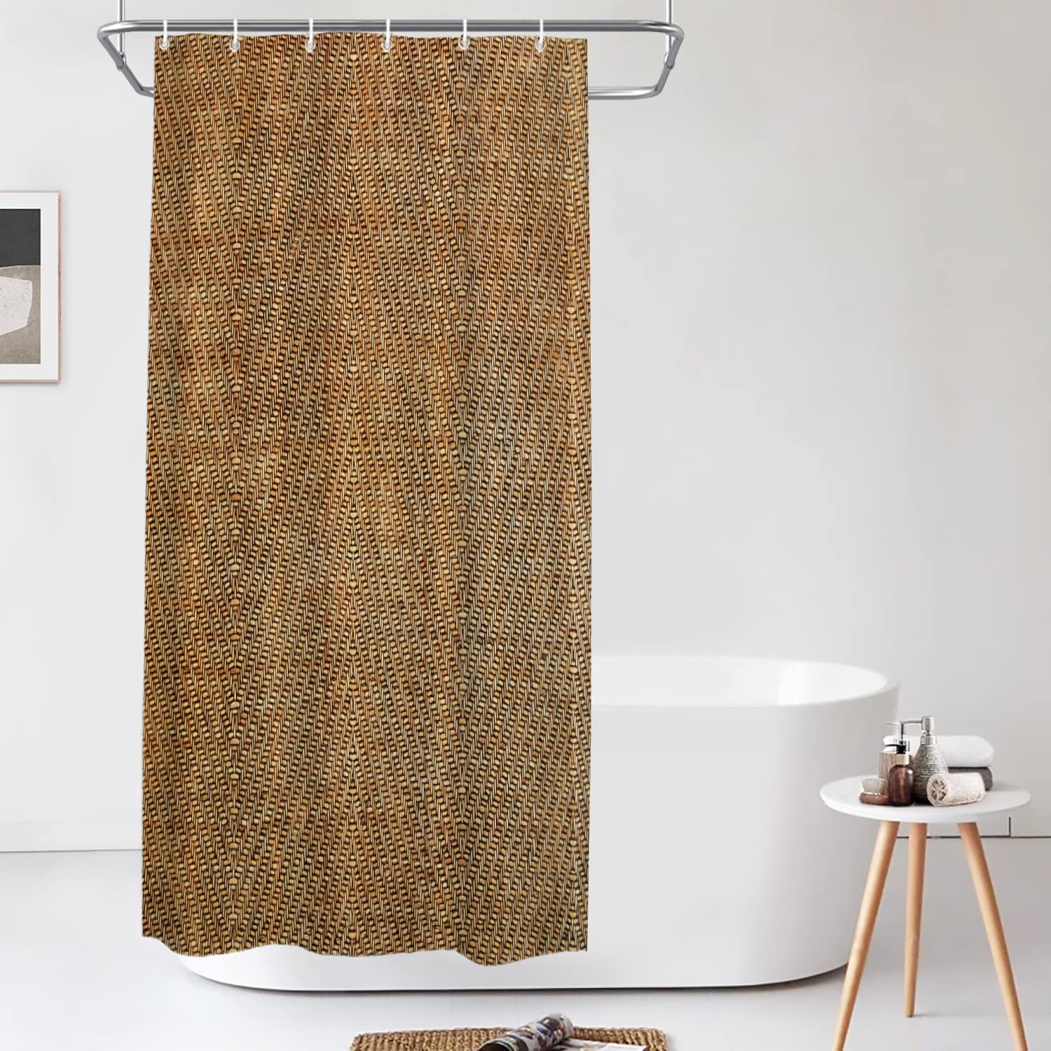 Shrahala Weave Wood Decorative Shower Curtain  Texture Bamboo Fabric Rattan Woven Organic Cane Bathroom D
