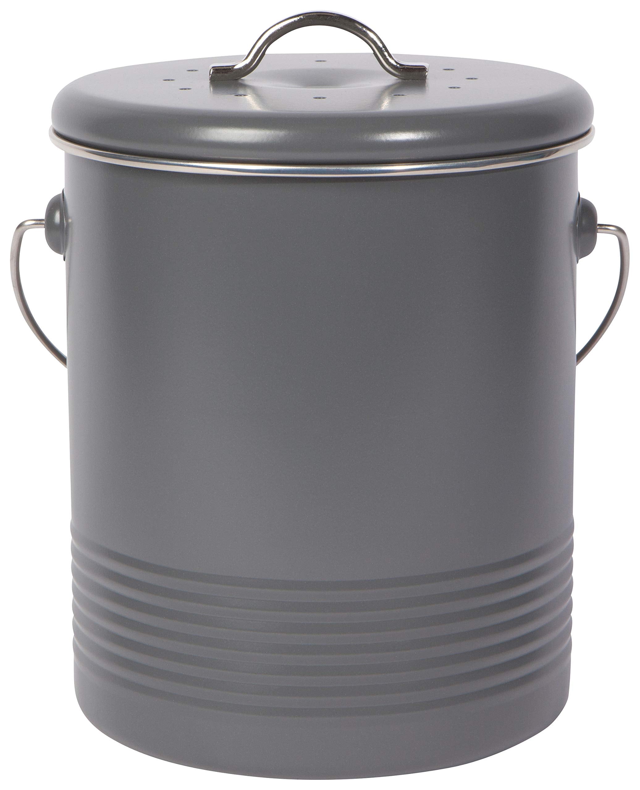 Now Designs Compost Bin Charcoal Powder Coated Steel With Charcoal Filter, 8.5 Inches High, 1.25 Gallon