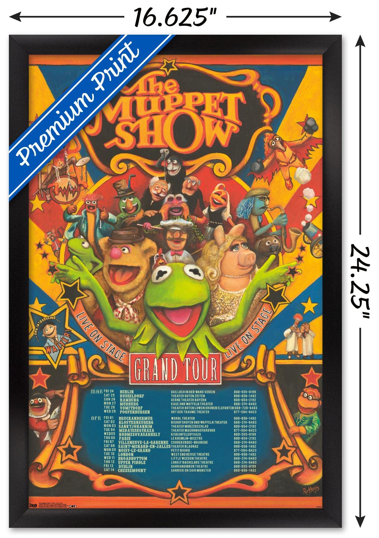 Trends International Disney The Muppets: Most Wanted - Grand Tour Wall Poster, 14.725'' X 22.375'', Black Framed Version