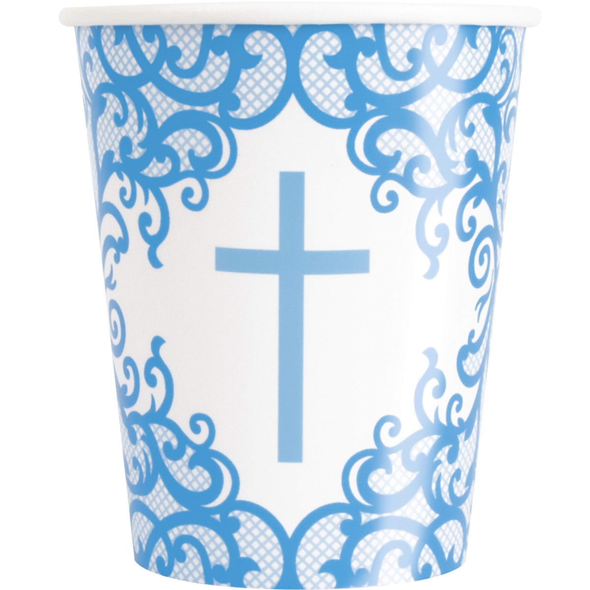 Unique Fancy Blue Cross Disposable Paper Cups - 9Oz (Pack Of 8) - Elegant & Disposable Party Essential For Religious Events And