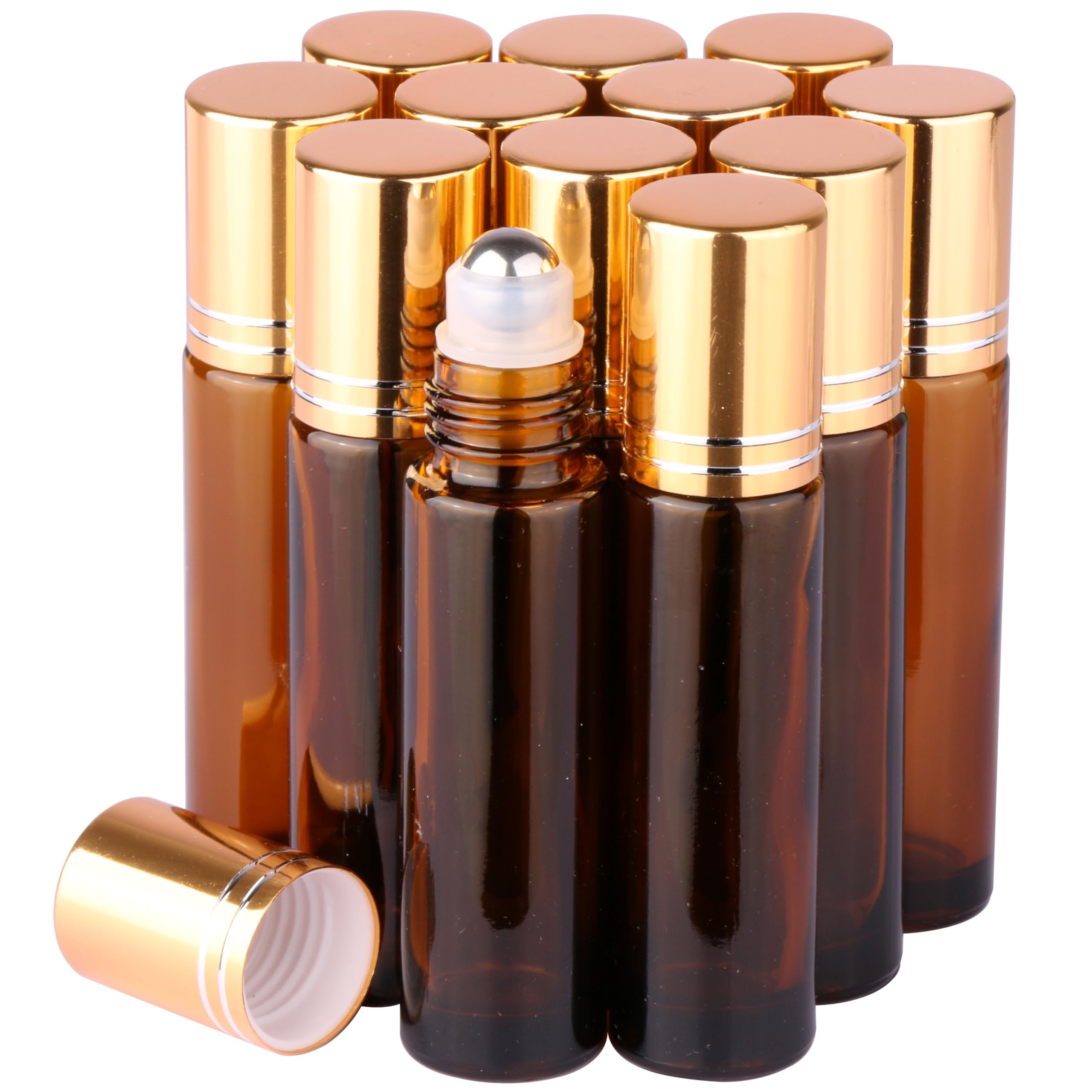 Inice 12 Pack Essential Oil Roller Bottles Amber Glass Rollerballs For Essential Oils Refillable Roll On Perfume Bottles With Al
