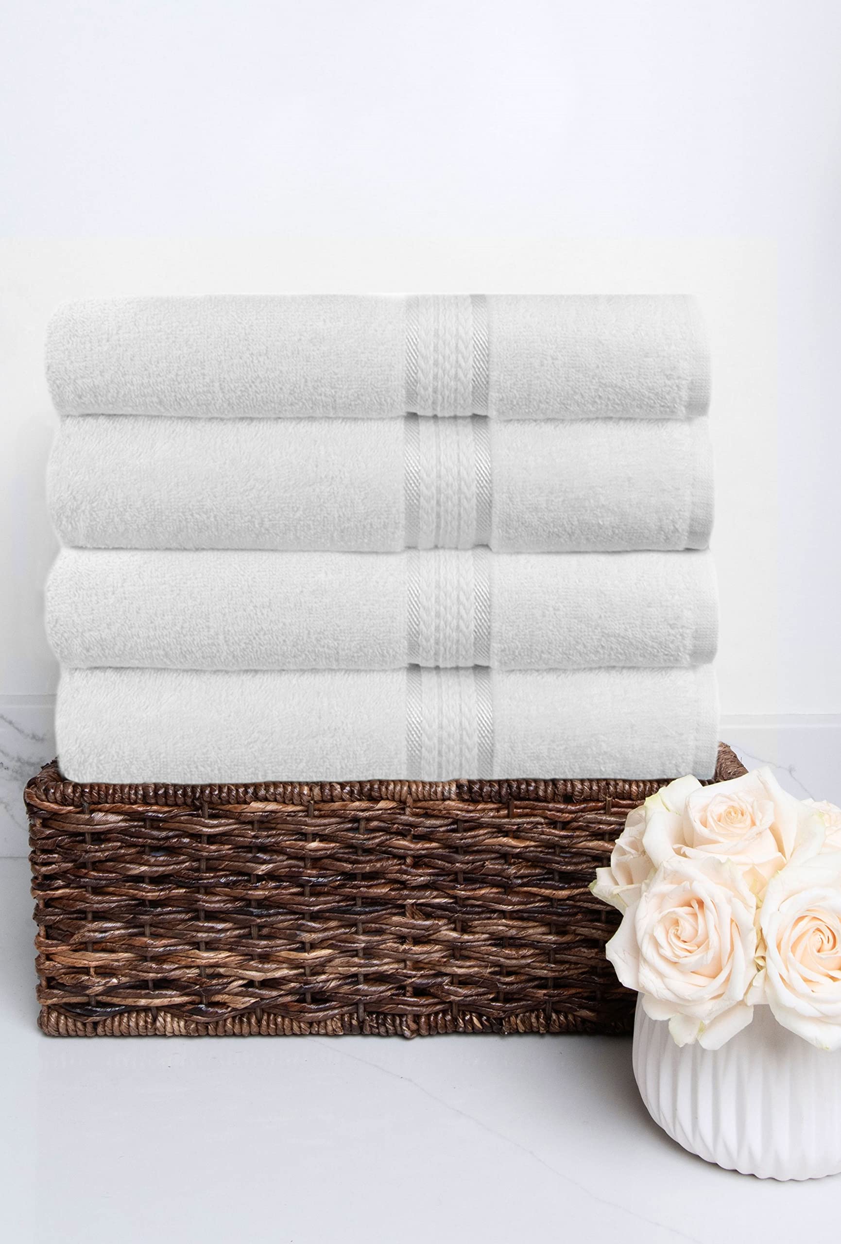 Cotton Craft Ultra Soft 4 Pack Oversized Extra Large Bath Towels 30X54 White Weighs 22 Ounces - 100% Pure Ringspun Cotton - Luxu