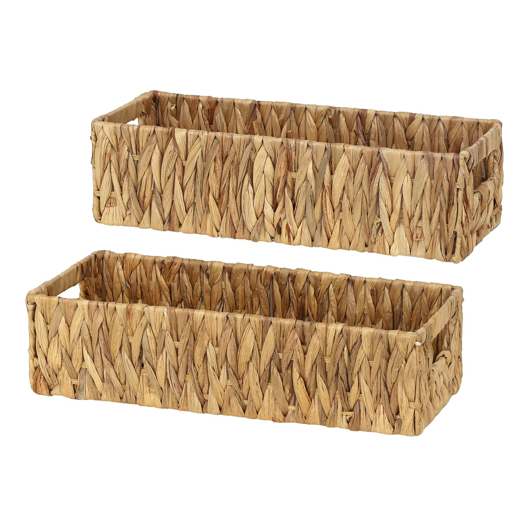 Weavelyrics [2-Pack, 2-Size] Wicker Storage Baskets With Handles, Water Hyacinth Storage Baskets, Handwoven Baskets For Shelves,