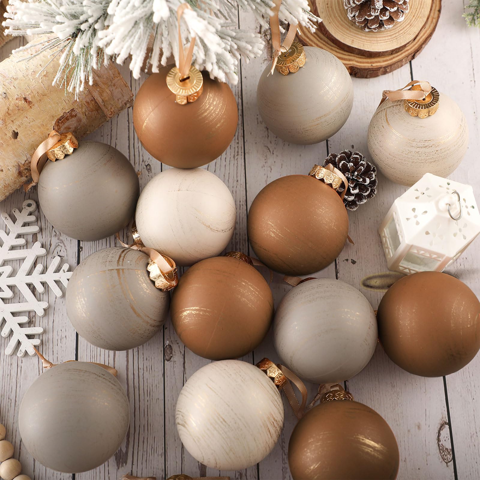 Yunlly 12 Pcs Neutral Textured Christmas Ball Ornaments 2025 3.15 Inch Rustic Vintage Xmas Tree Ornament Rust Earth Toned Xmas B