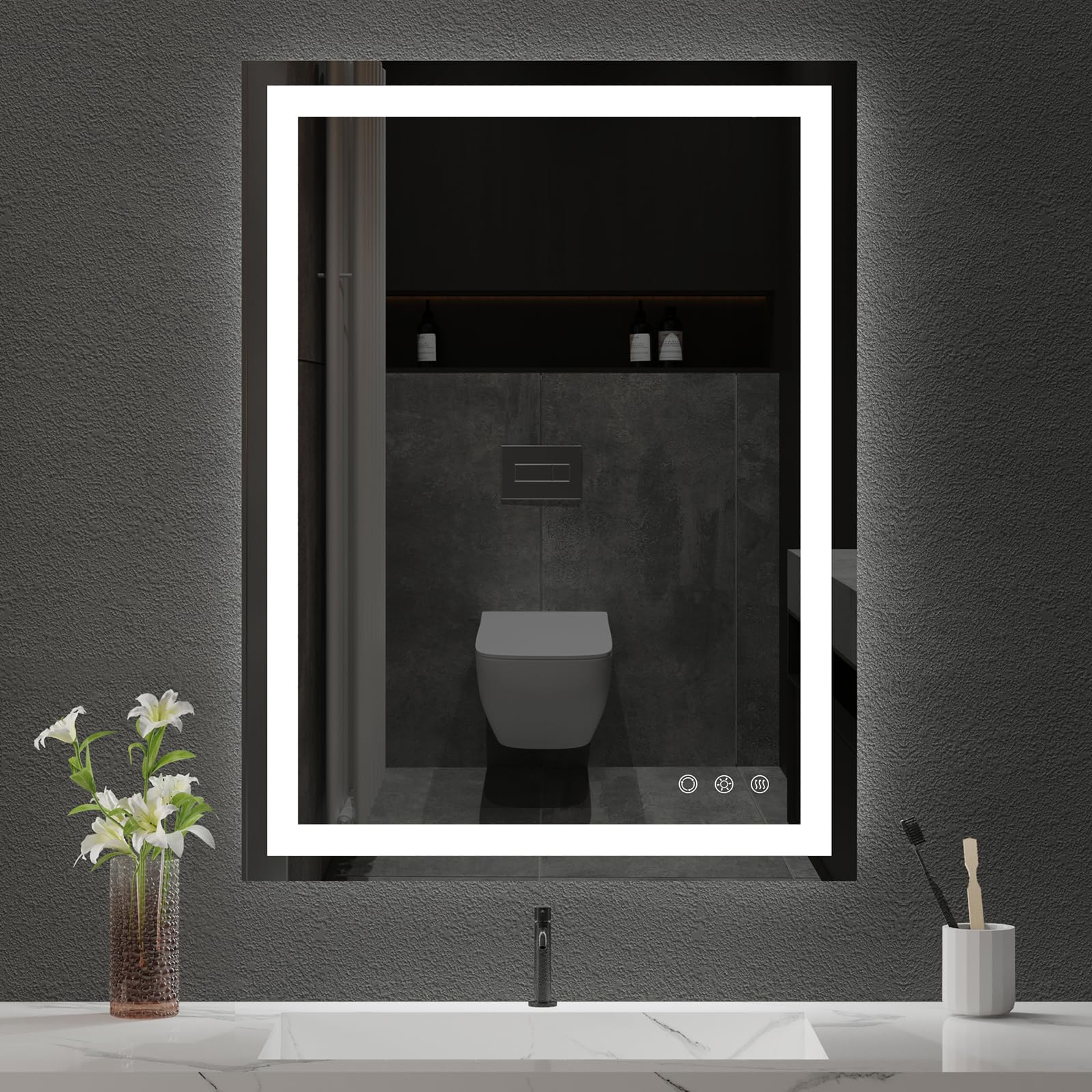 Besmirror 24X32 Inch Led Bathroom Mirror - Anti-Fog, Stepless Dimmable - Bathroom Mirror With Led Lights - 3 Color Led Mirror Fo