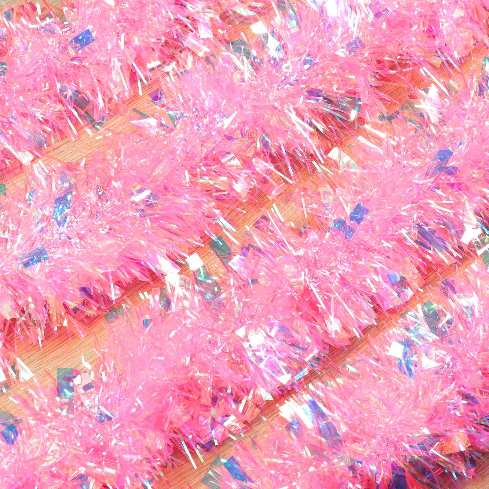 50Ft Pink Christmas Garland Decorations,Xams Tinsel Stems Non-Lit Soft Twist Garland Decor for Tree Stairs Railing Front Door Ma
